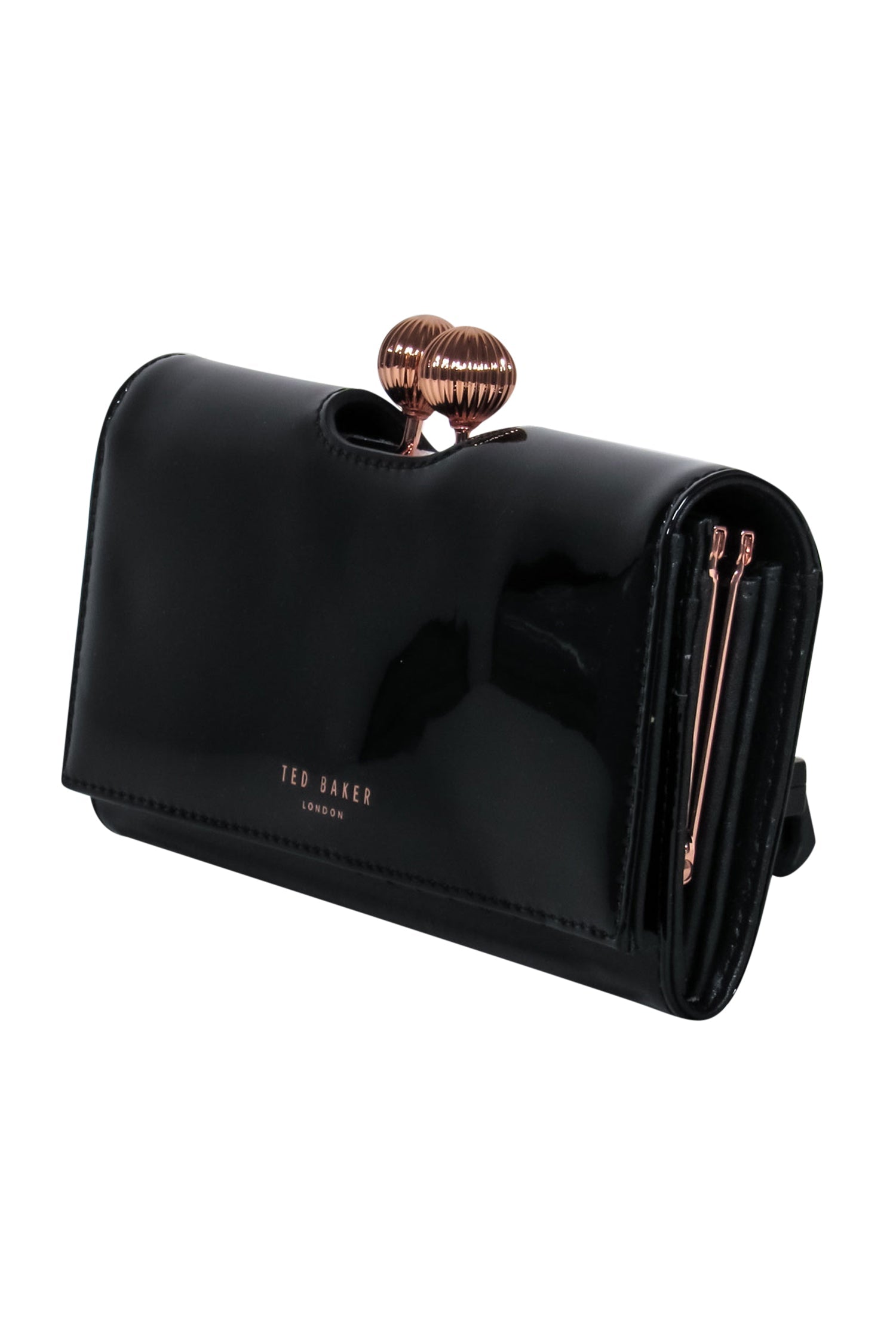 Ted Baker Black Patent Leather Wallet with Stunning Rose Gold Hardware