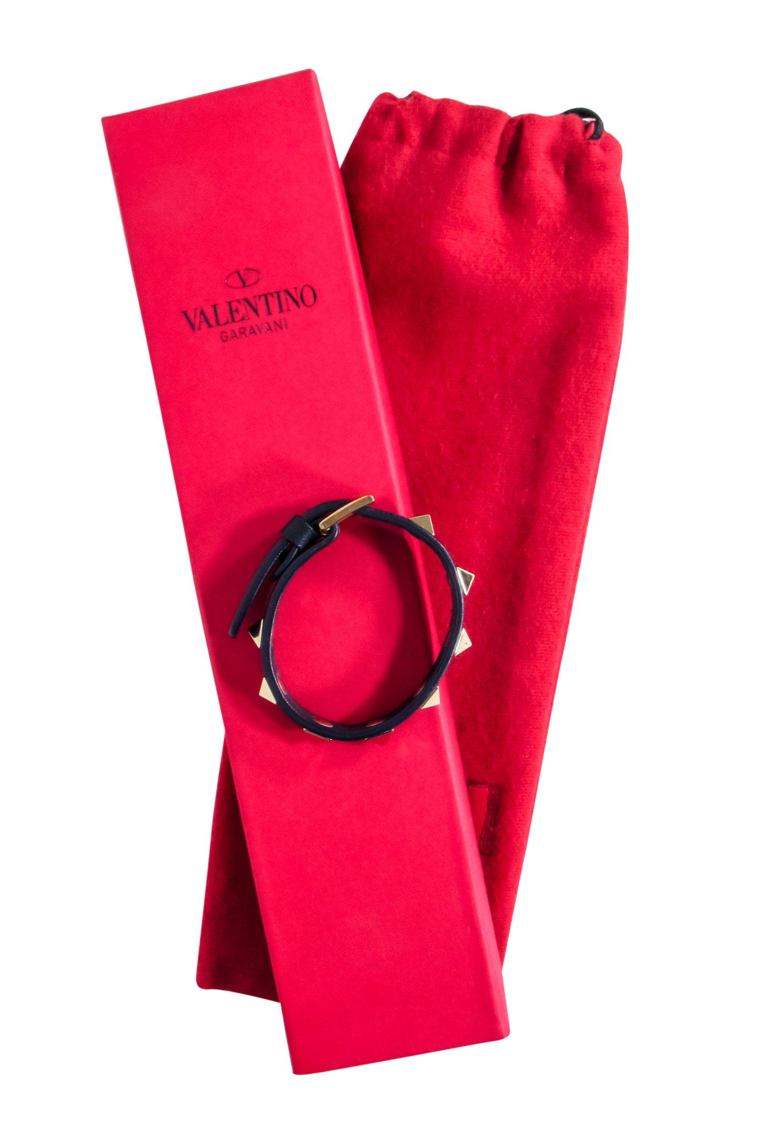 Valentino - Edgy Navy Leather Studded Bracelet