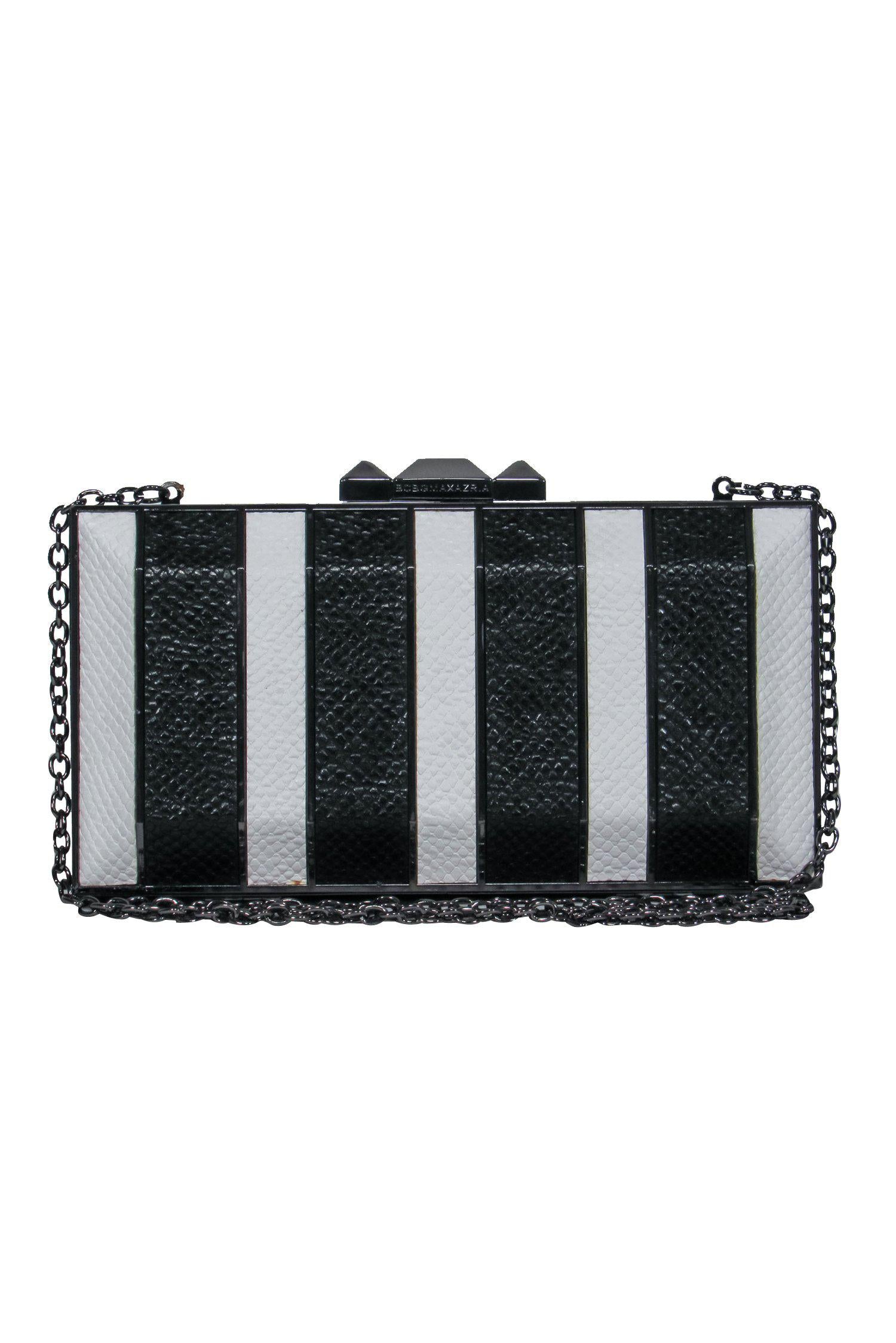 BCBG Max Azria: Stunning Black & White Snakeskin Textured Box Clutch