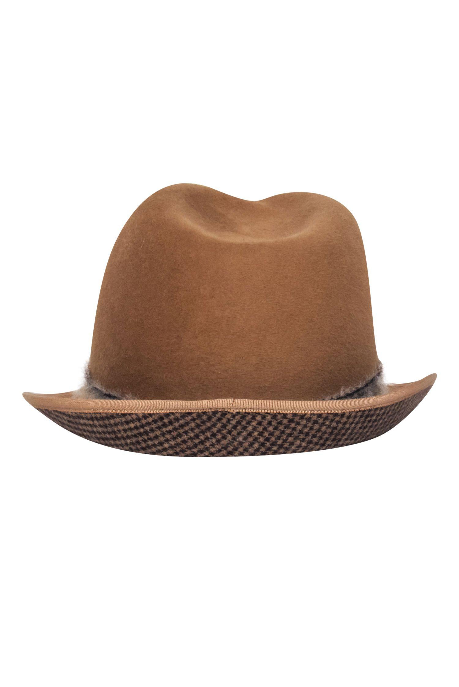 Maison Michel Paris - Tan Soft Felt Fedora Hat in Size S: A Classic Fashion Statement