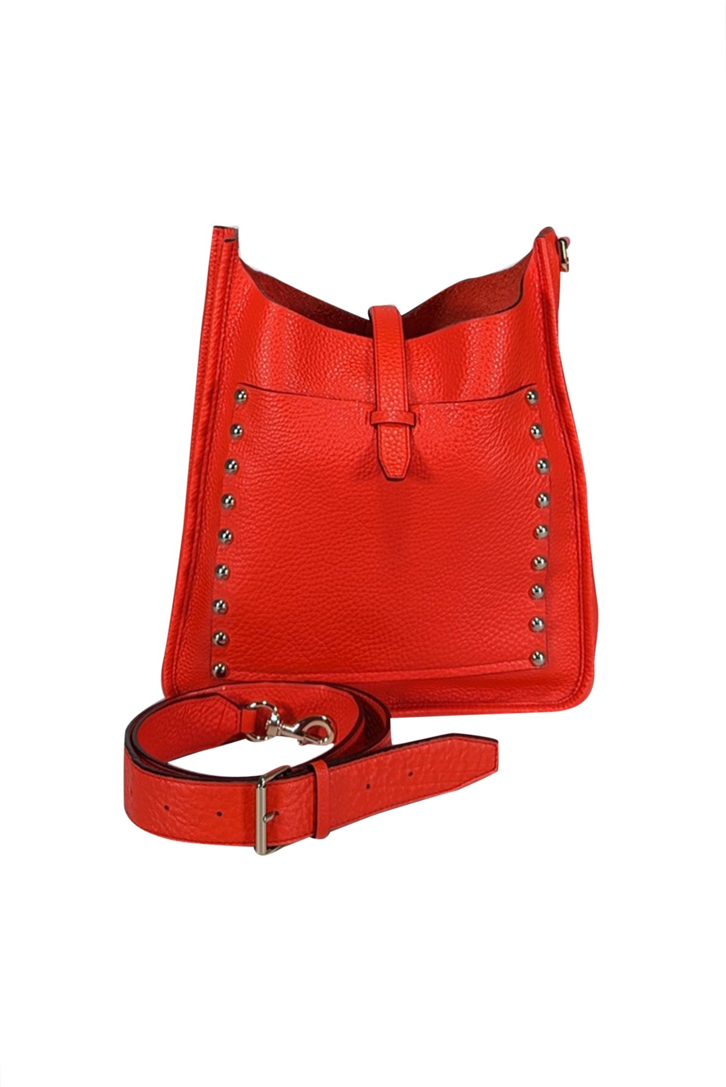 Rebecca Minkoff Coral Red Studded Pebbled Leather Crossbody Bag - A Must - Have Fashion Accessory