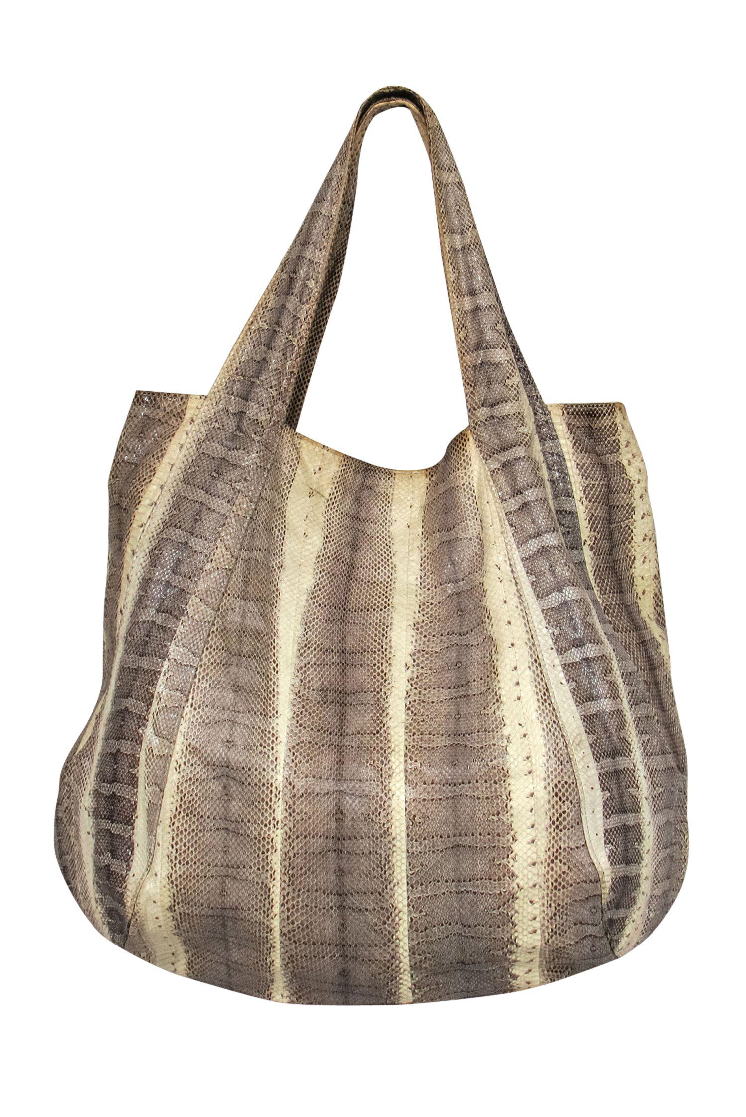 Beirn - Stunning Cream & Beige Snakeskin Snap Tote Bag
