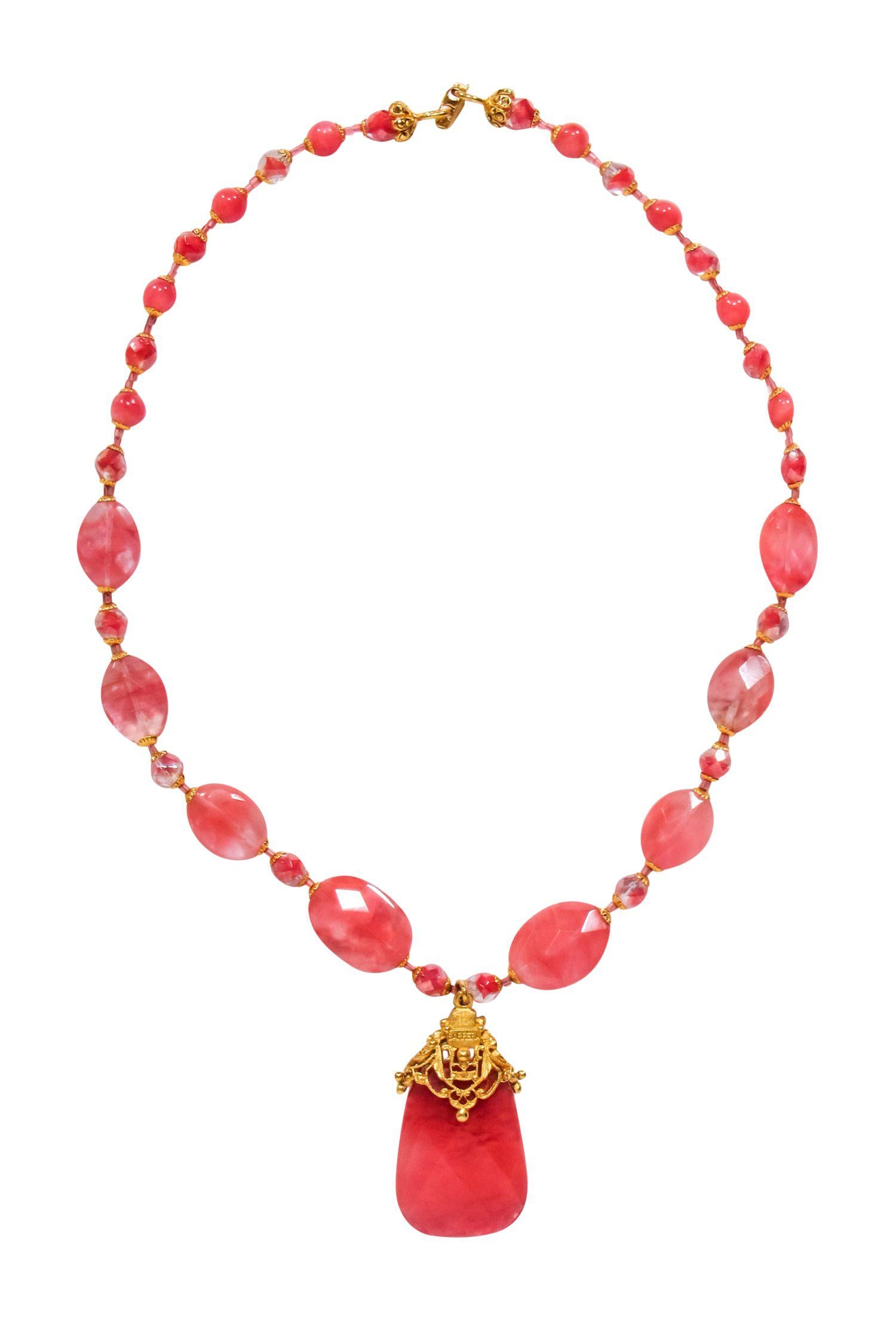 Jose & Maria Barrera - Stunning Gold & Pink Stone Chunky Pendant Necklace