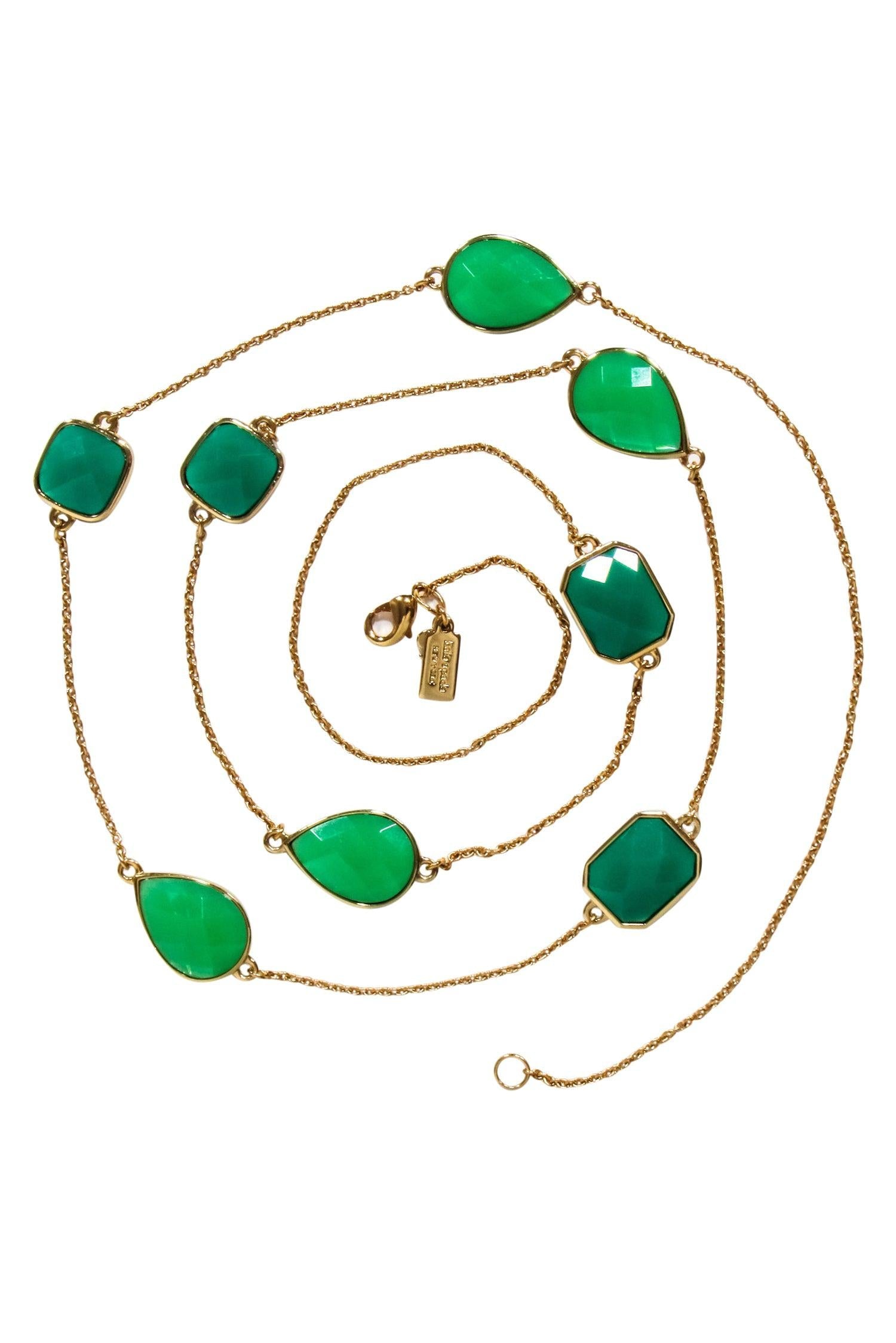 Kate Spade Gold & Green Gem Long Necklace - A Stunning Statement Piece