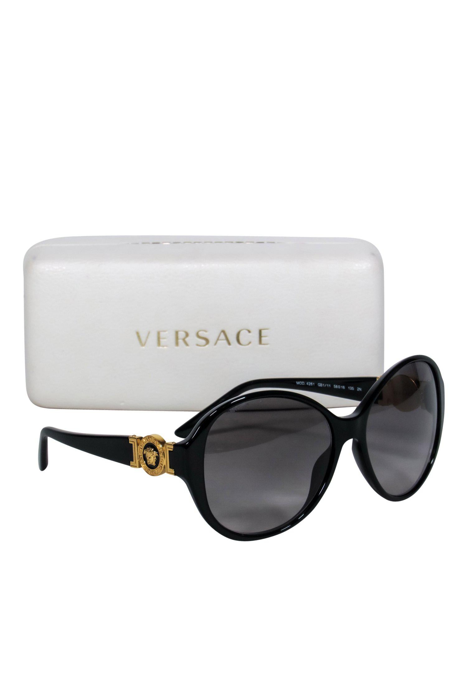 Versace Black Oversized Round Sunglasses with Glamorous Gold Logo
