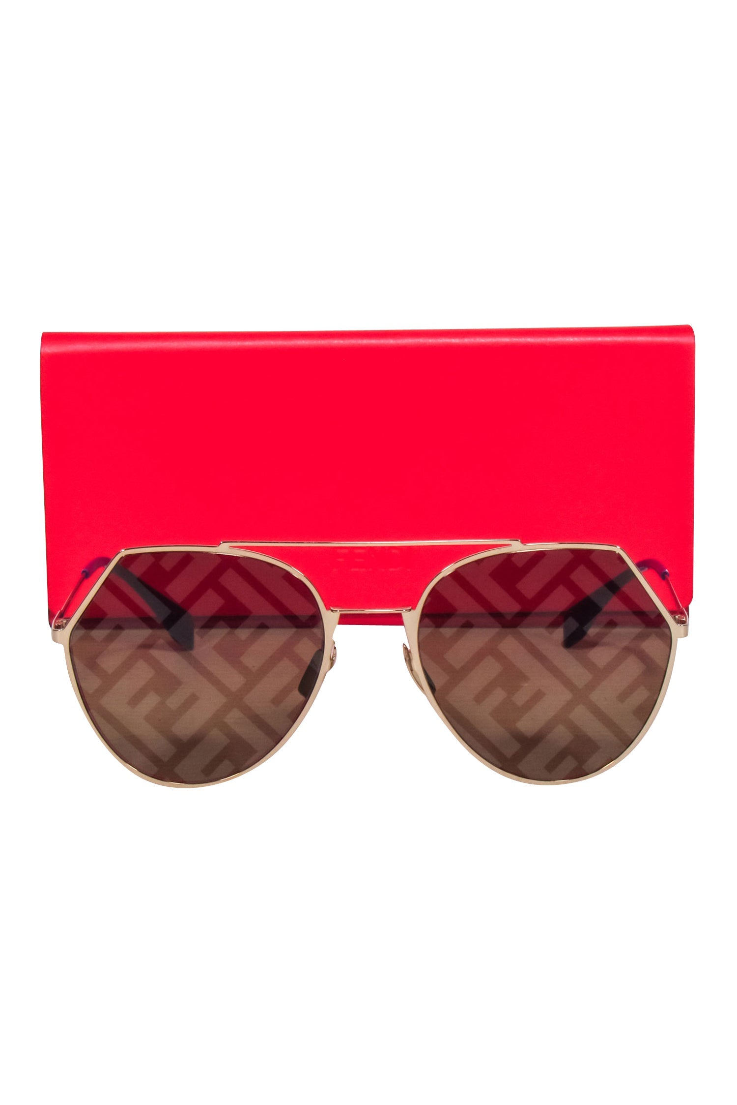 Fendi Gold Frame Sunglasses with Gold F-Printed Iridescent Lenses