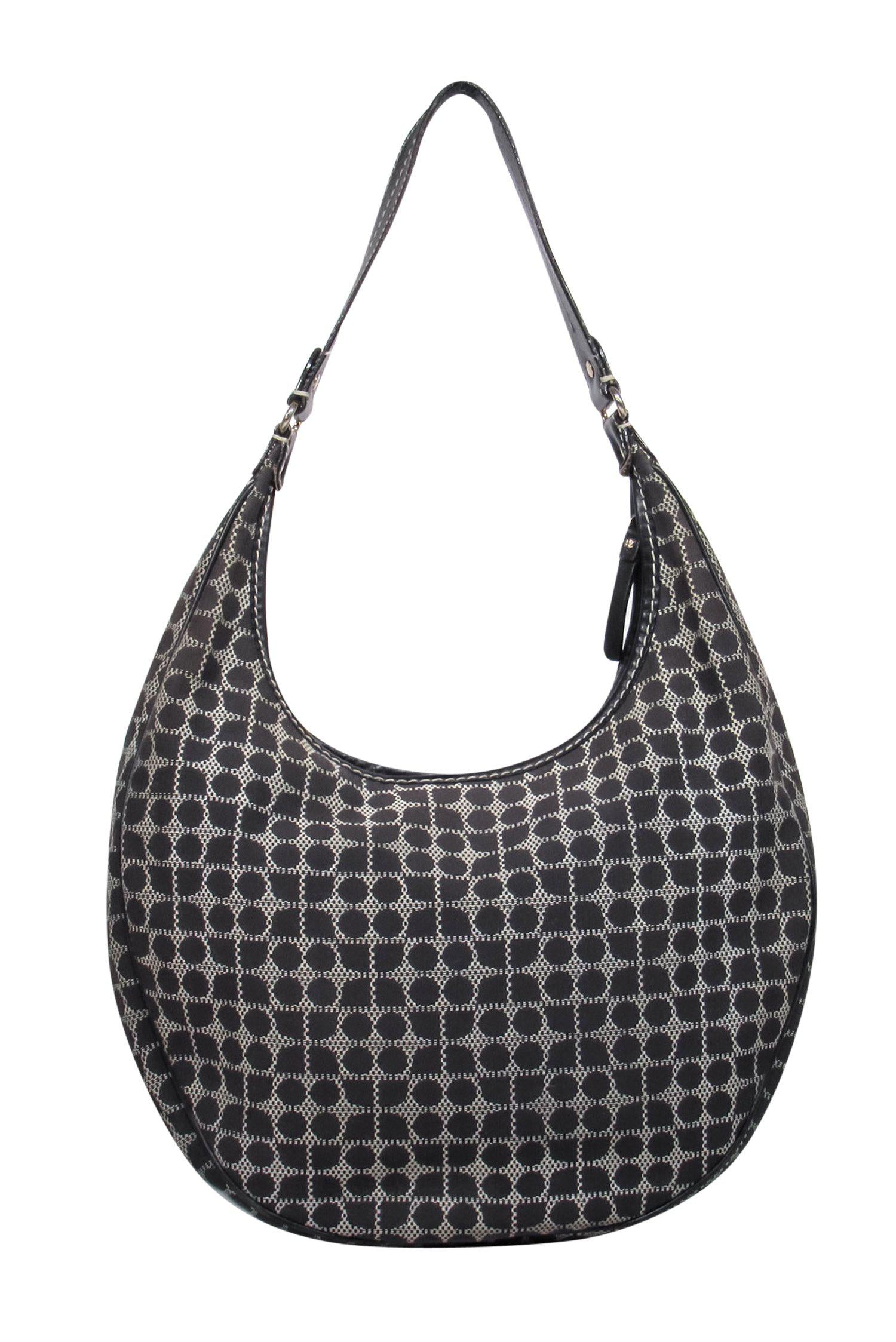 Kate Spade's Chic Dark Brown Patterned Canvas & Leather Hobo Bag