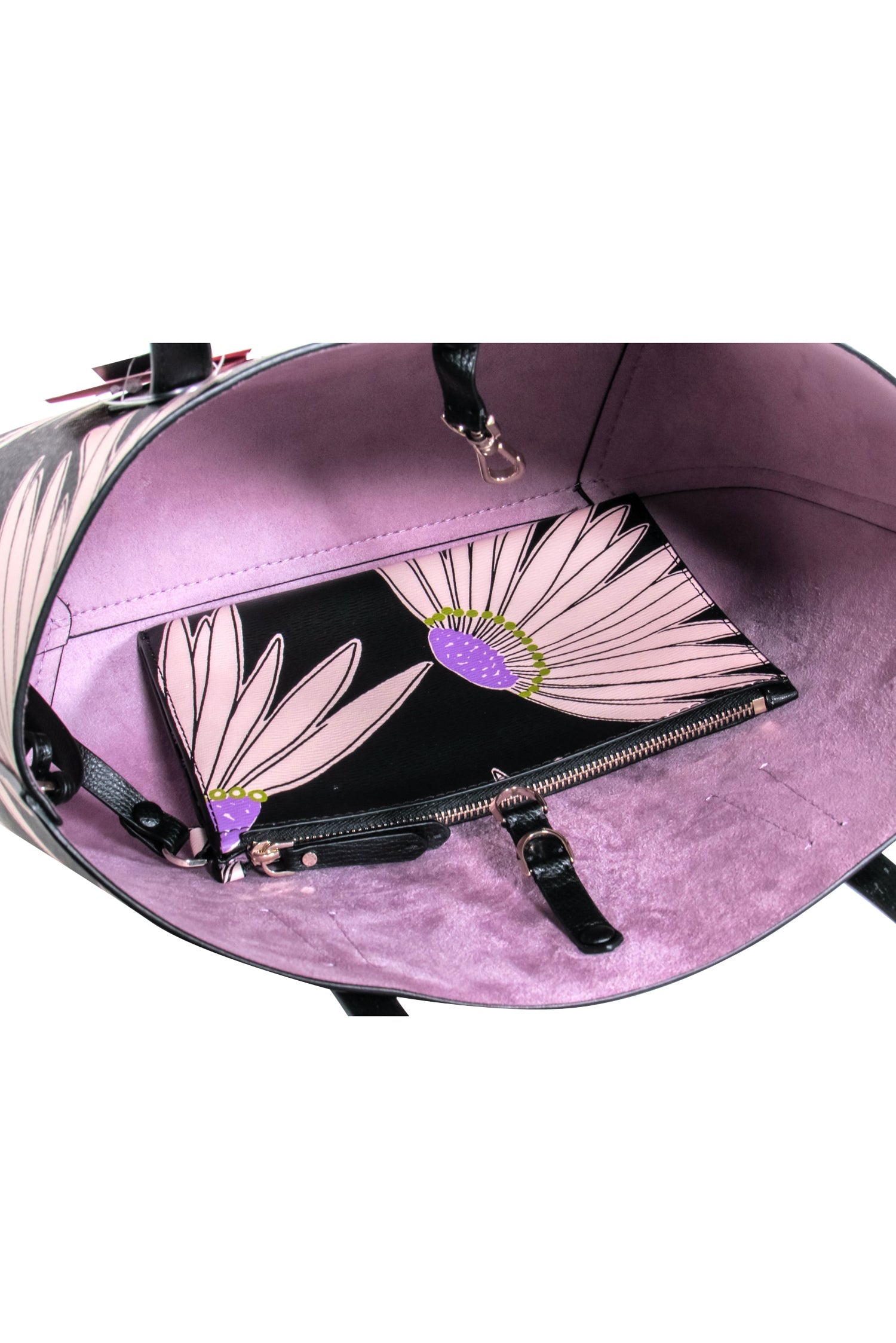 Kate Spade - Stunning Medium Tote with Blush & Purple Floral Design on Black