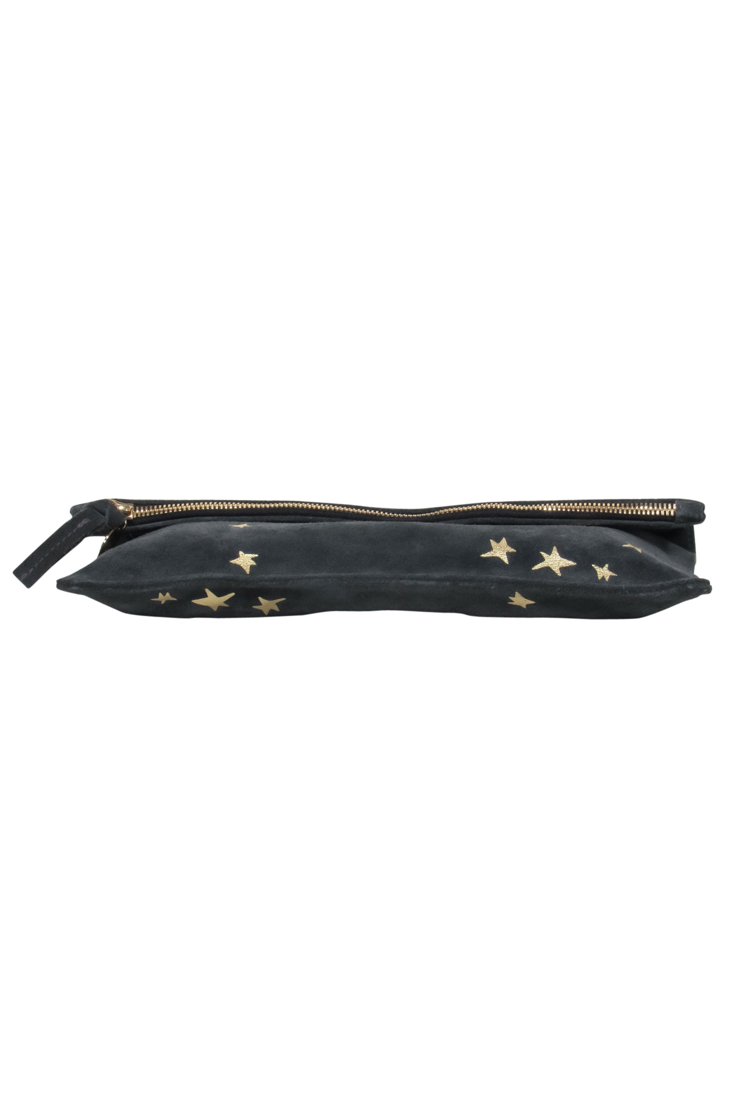 Clare V. - Stylish Grey Suede Pouch with Eye - Catching Metallic Gold Stars and Zippered Top