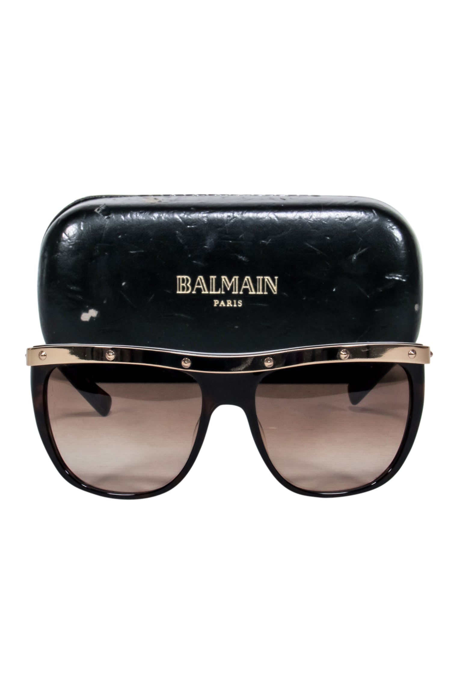 Balmain Brown Tortoise Sunglasses with Glam Gold Bar