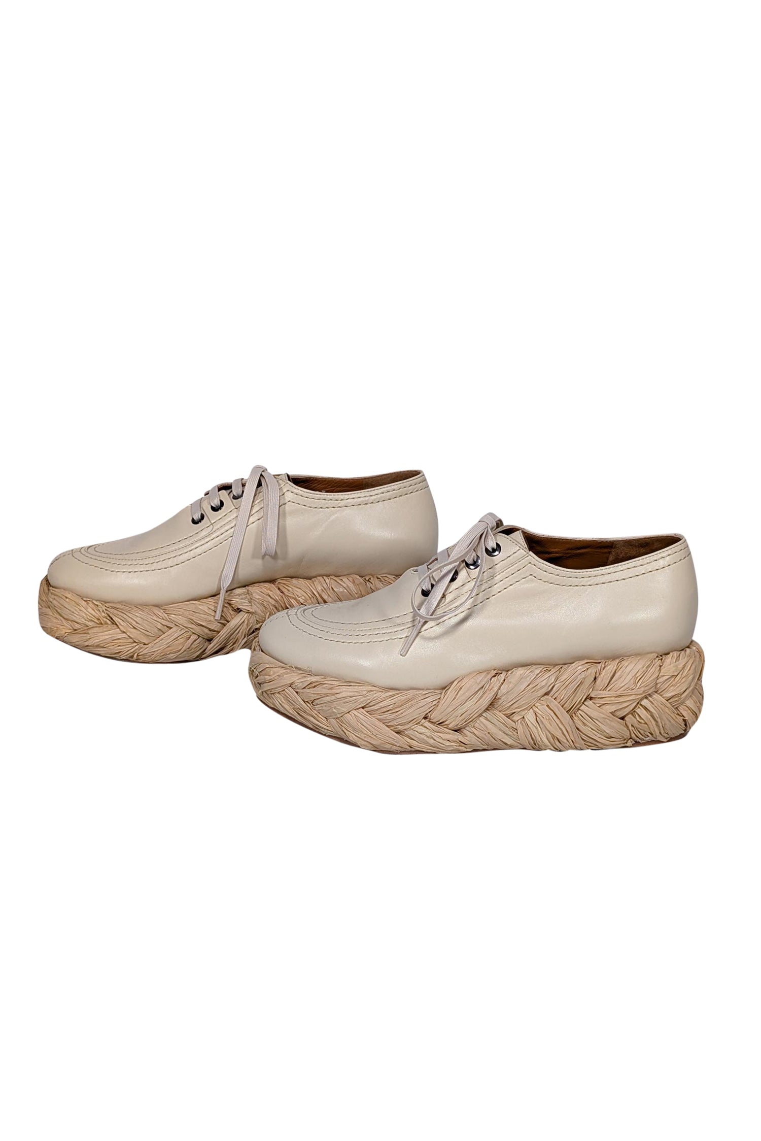 Clergerie Paris - Stunning Beige Leather & Woven Straw Platform Sneakers, Size 8