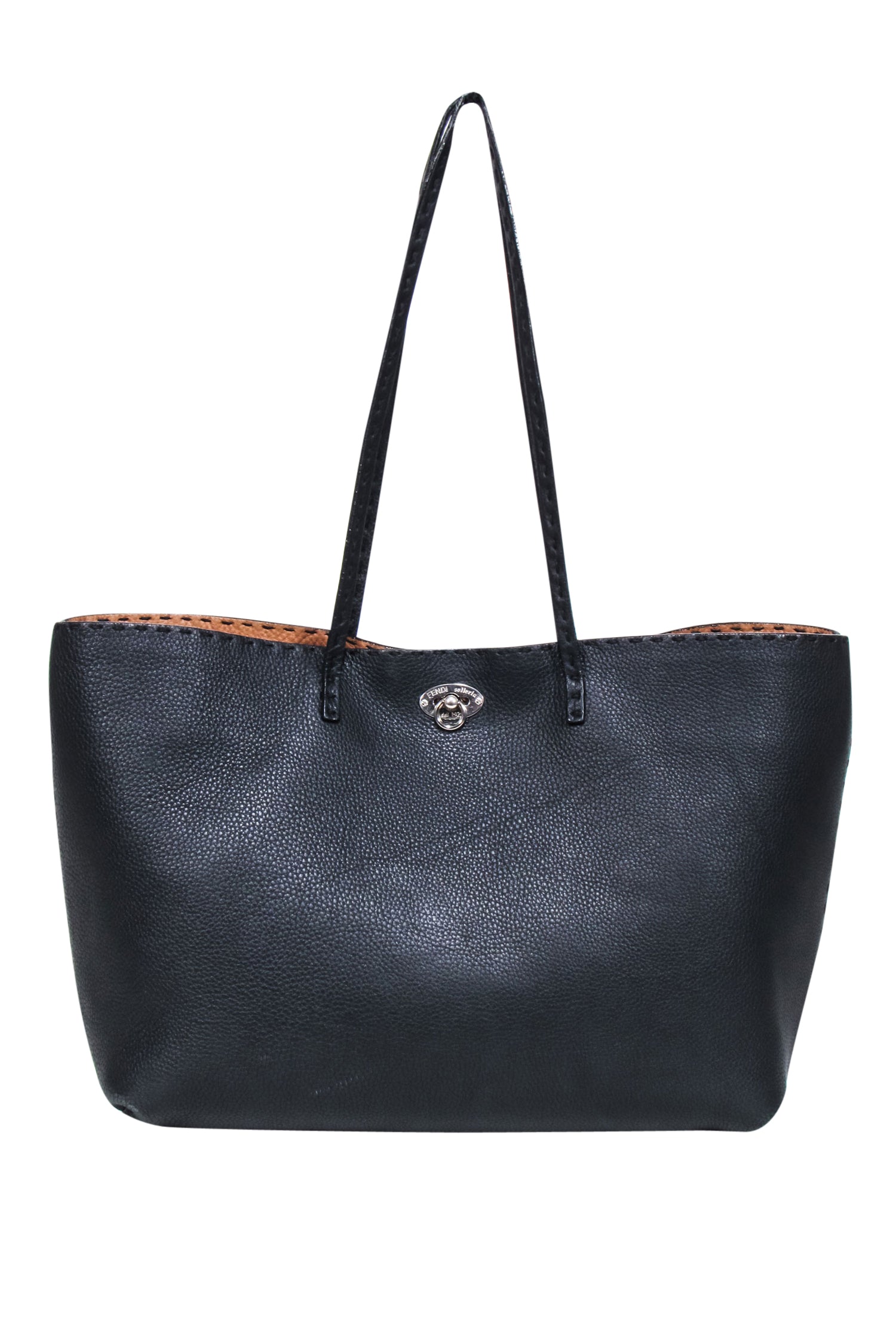 Fendi's Stylish Black Pebbled Leather Open - Top Tote Bag