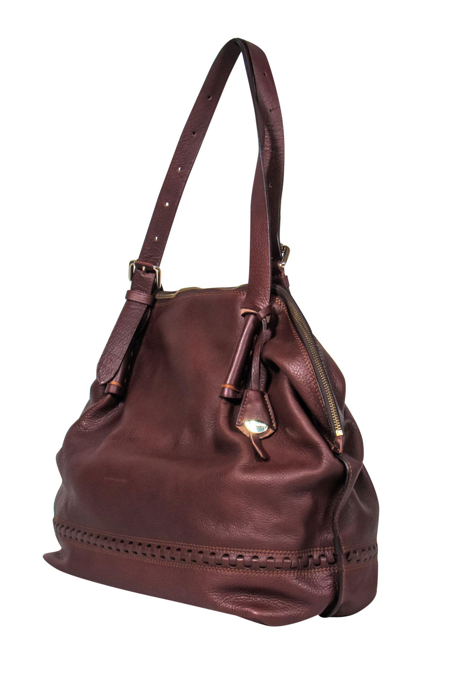 Dooney & Bourke - Stunning Large Brown Leather Braided Diamond Shopper Tote