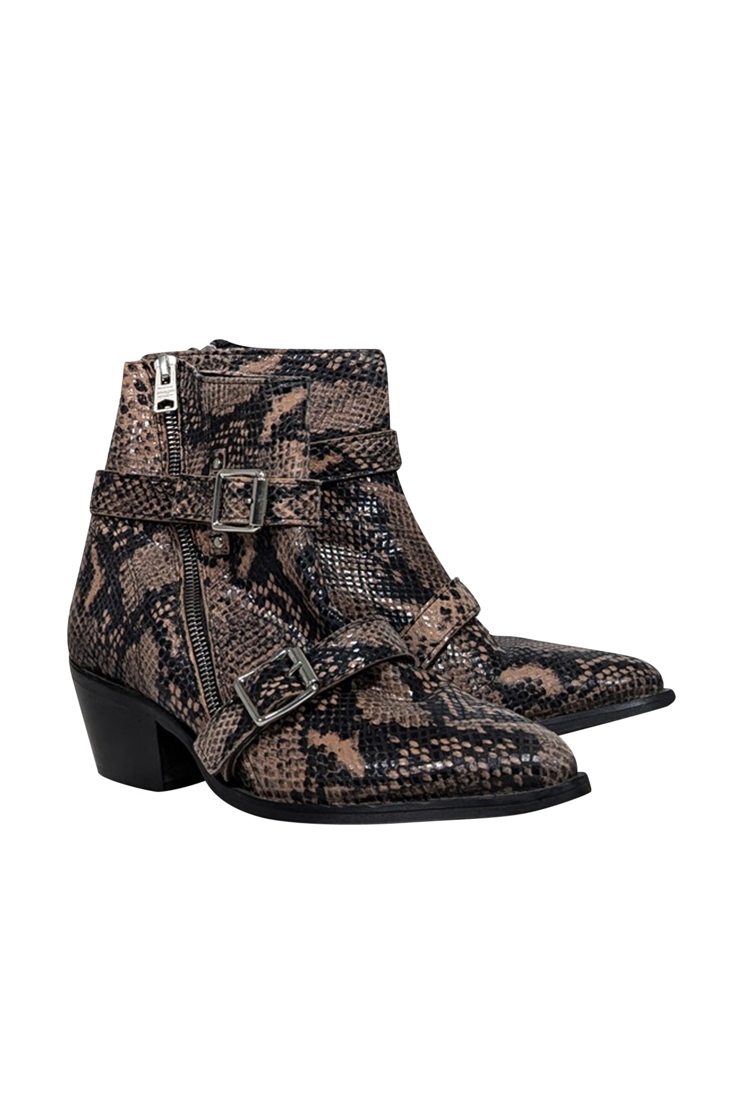 All Saints - Stylish Beige & Black Snake Skin Print Short Boots in Size 9