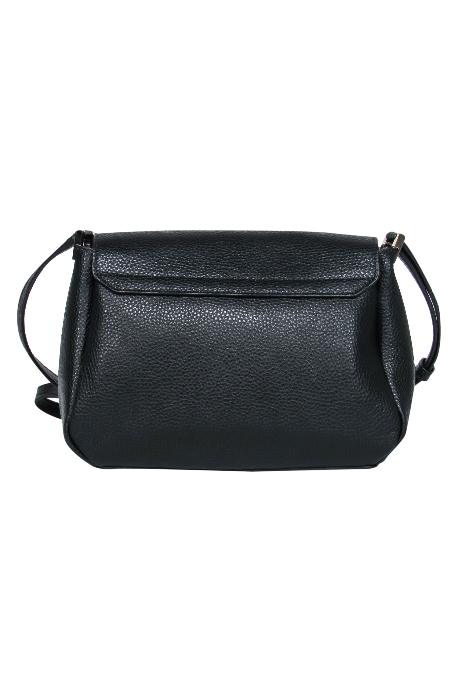 Kate Spade Black Pebbled Leather Fold-Over Crossbody Bag with a Charming Bow