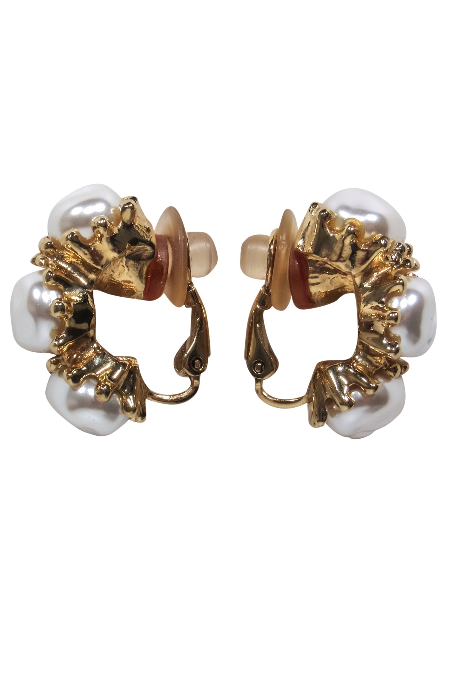 St. John's Enchanting Gold & Faux Pearl Clip-On Hoop Earrings