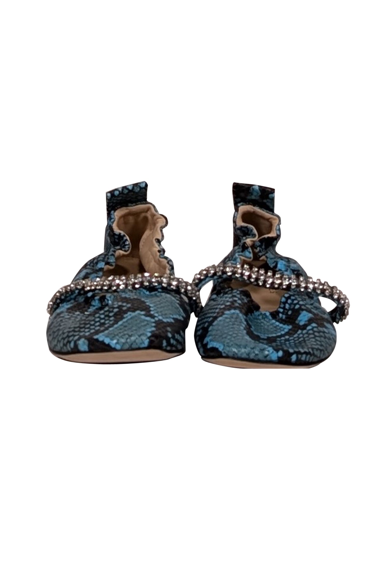Beautisoles - Stunning Aqua Blue & Black Snakeskin Embossed Leather Flats in Size 9