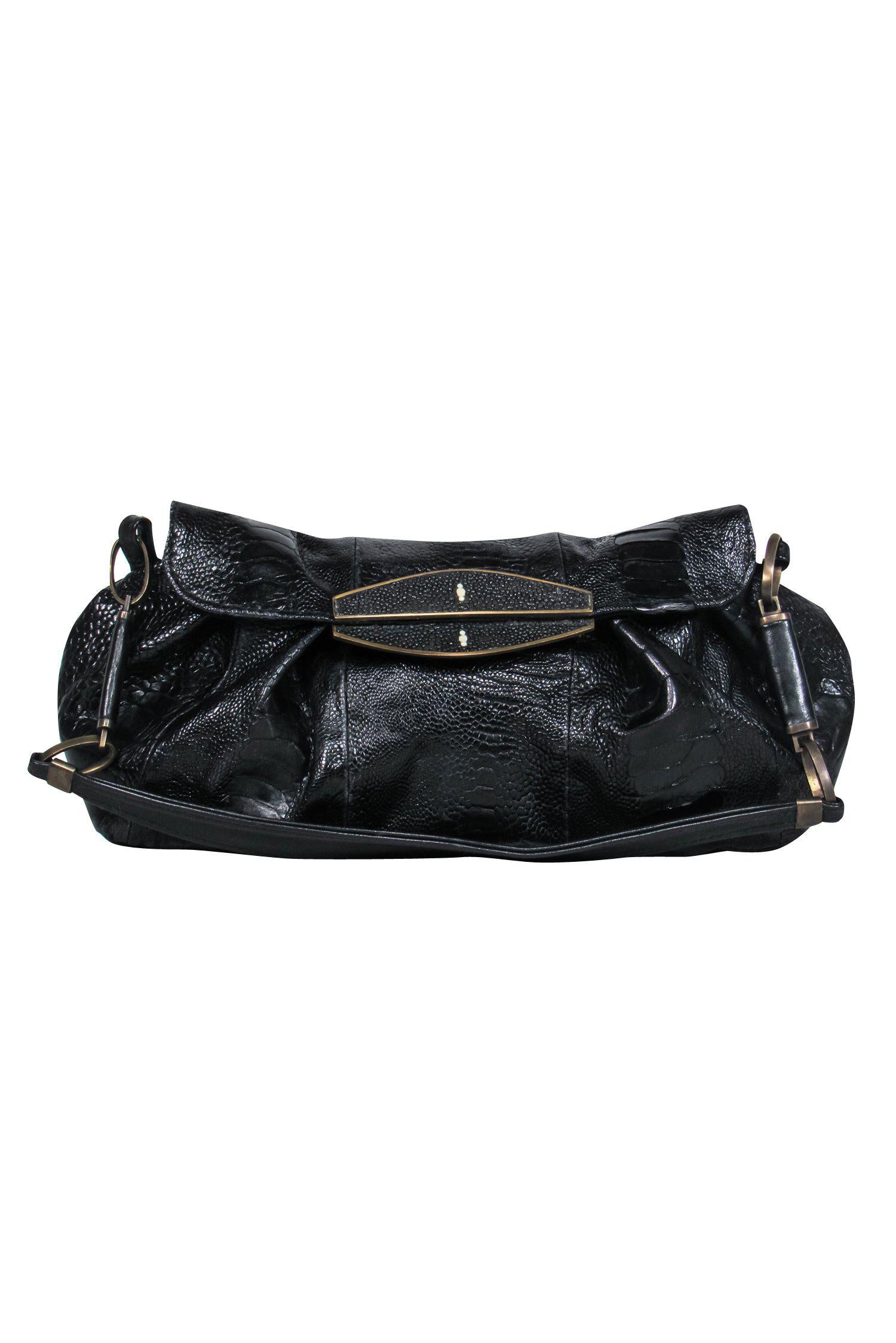 R&Y Augousti - Glamorous Black Crocodile Baguette Shoulder Bag