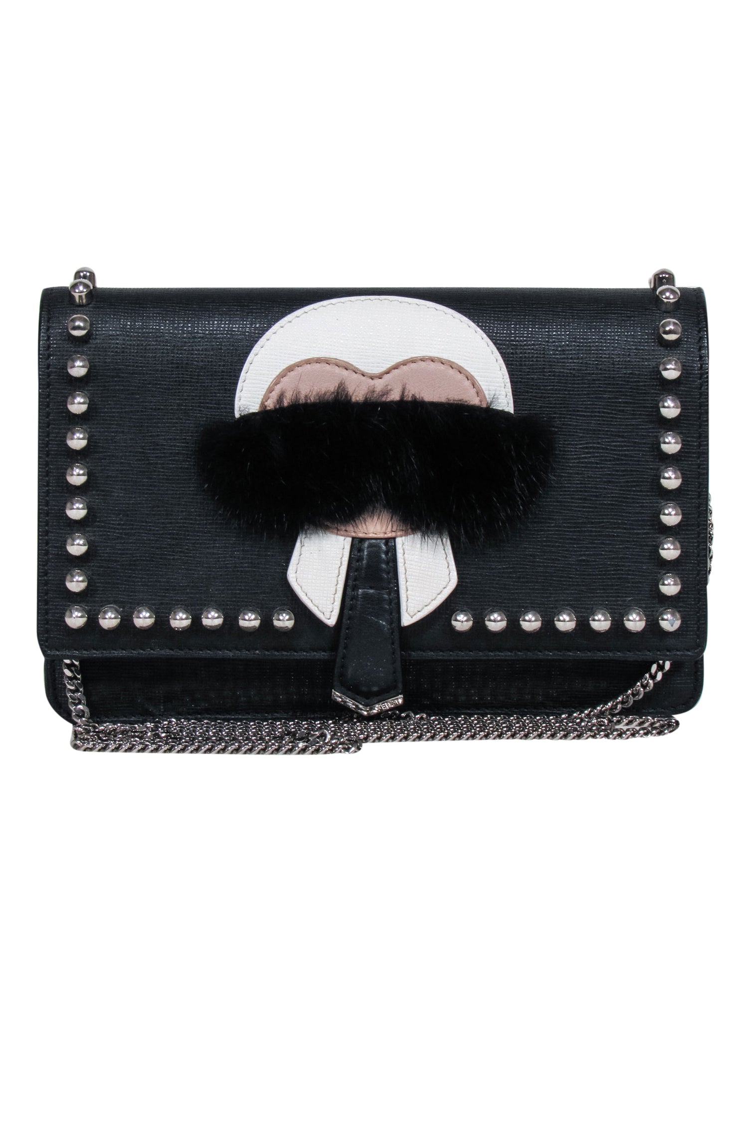 Fendi - Stunning Black Saffiano Leather Studded Karlito Bag