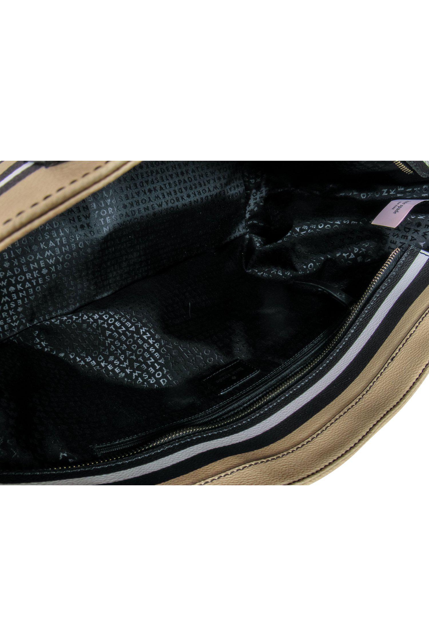 Kate Spade - Chic Beige & Black Striped Leather Tote for Effortless Style