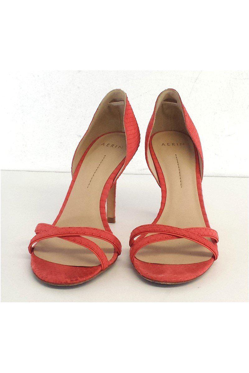 Aerin's Stunning Coral Snakeskin Strappy Heels in Size 7