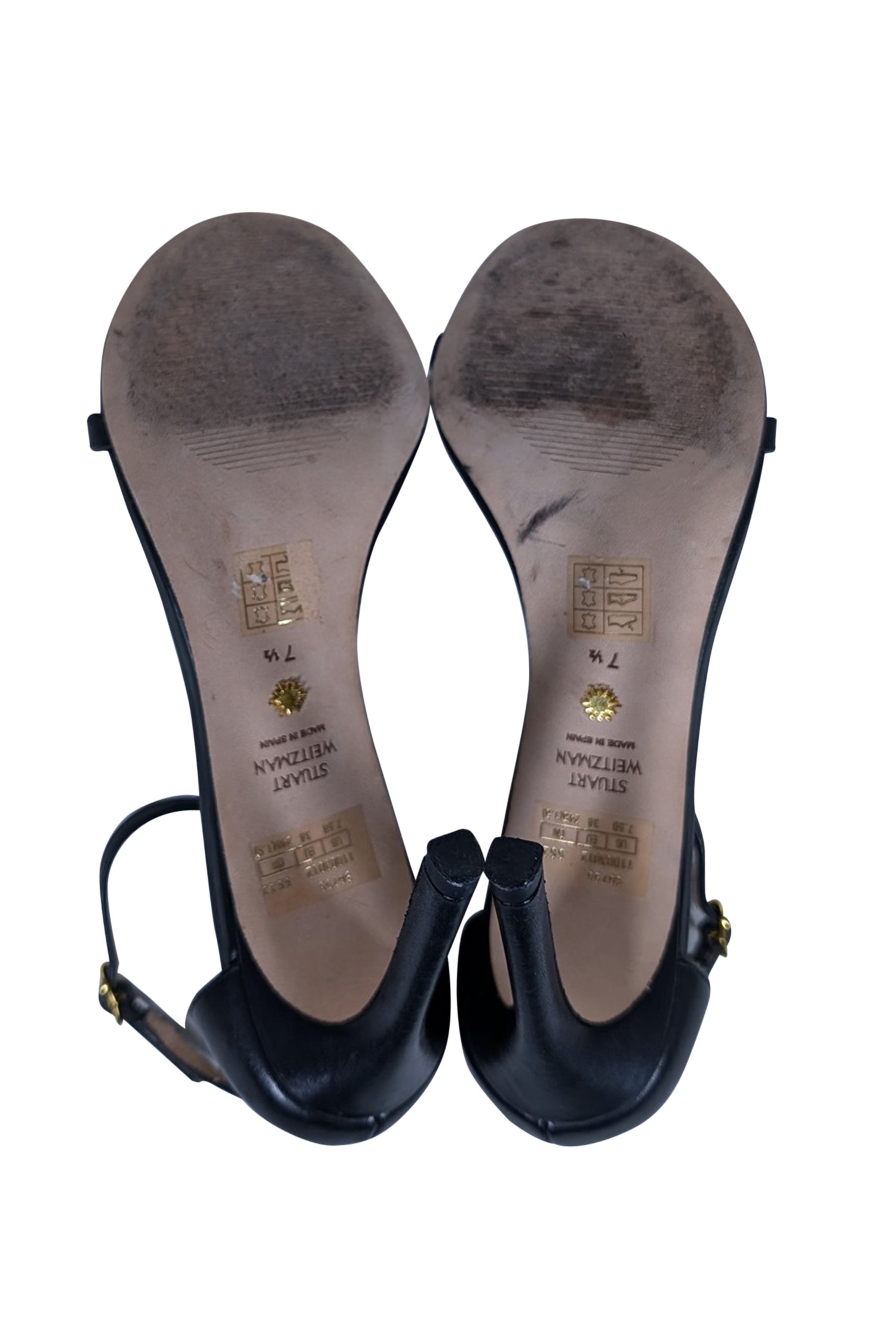 Stuart Weitzman's Irresistible Black Leather Open Toe Heels - Size 7.5