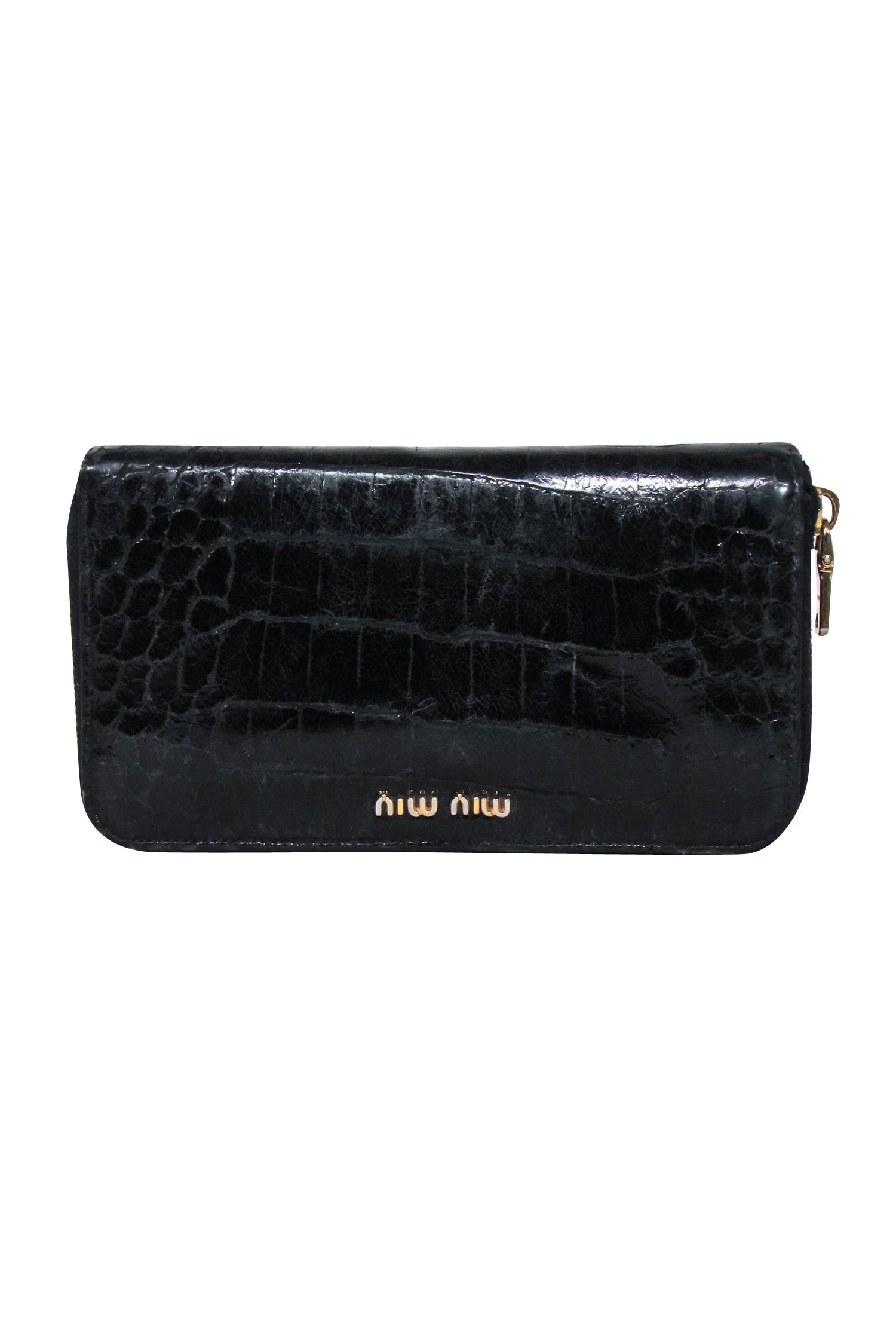 Miu Miu's Chic Black Croc-Embossed Leather Long Wallet