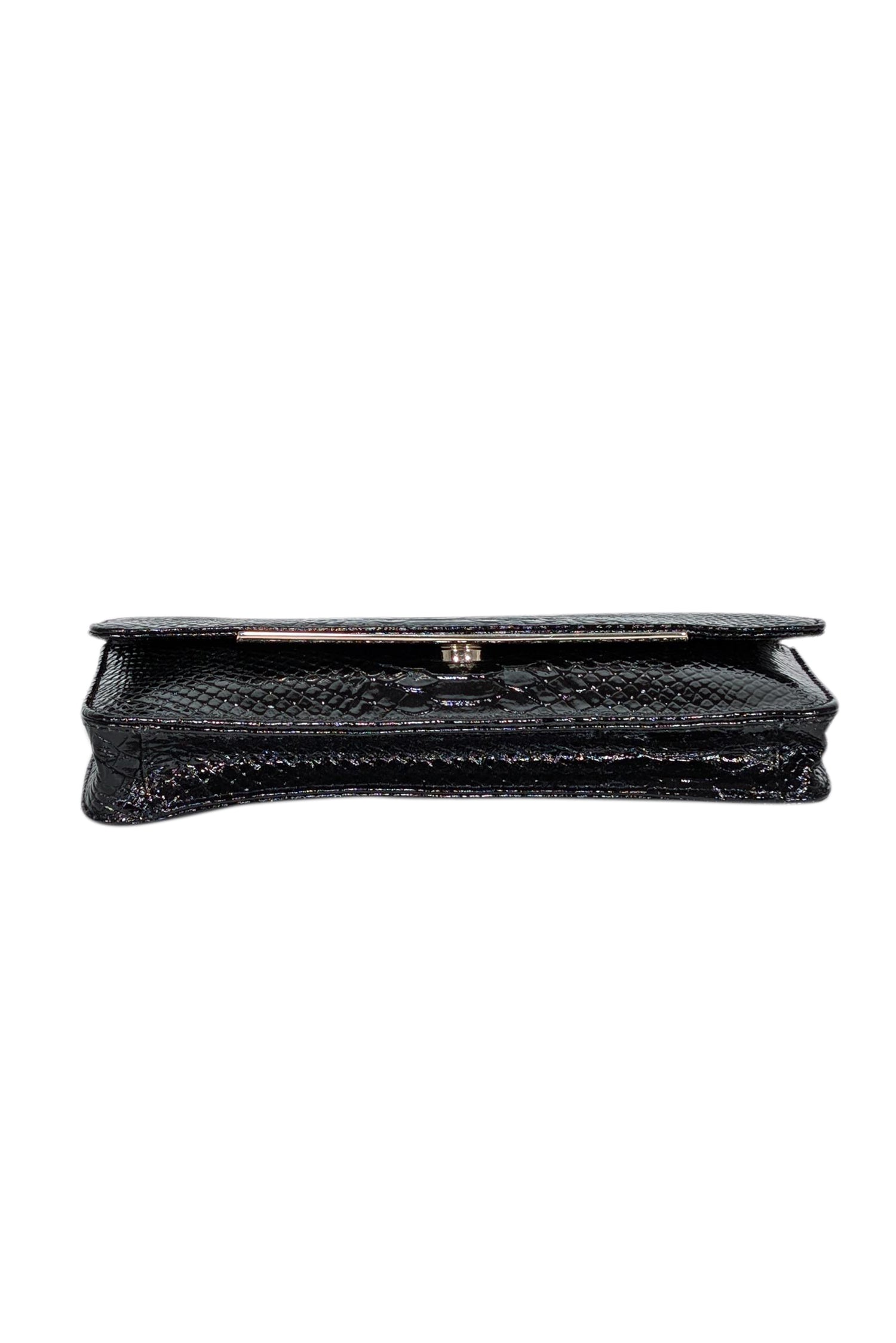 Antonio Melani's Alluring Black Patent Croc-Embossed Shoulder Bag with Chain Strap