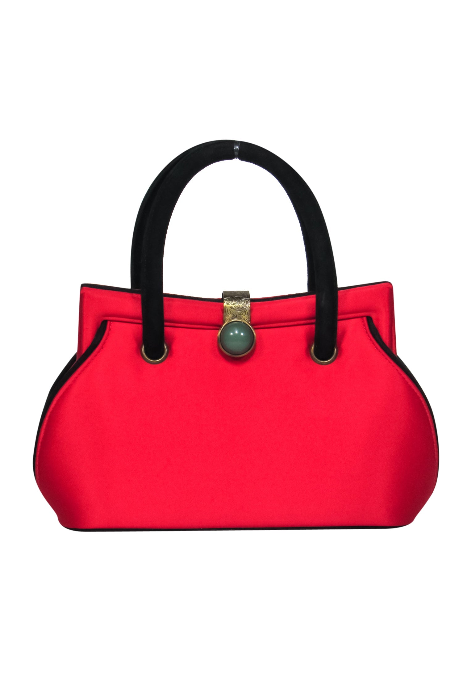 Shanghai Tang - Exquisite Red Satin Mini Handbag with Black Suede Trim