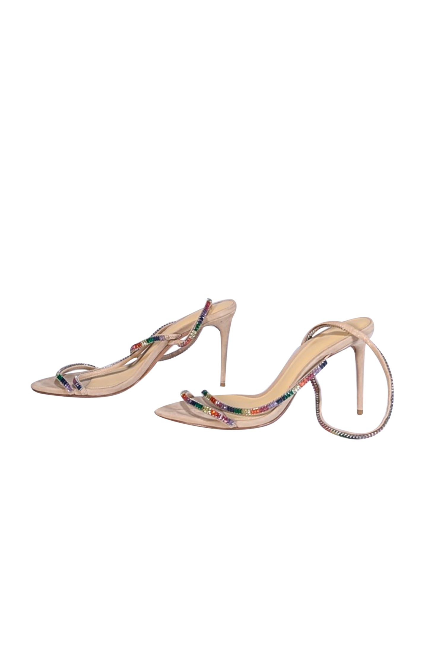 Alexandre Birman Beige Suede Multicolor Jewel Strap Open Toe Pumps - Size 8