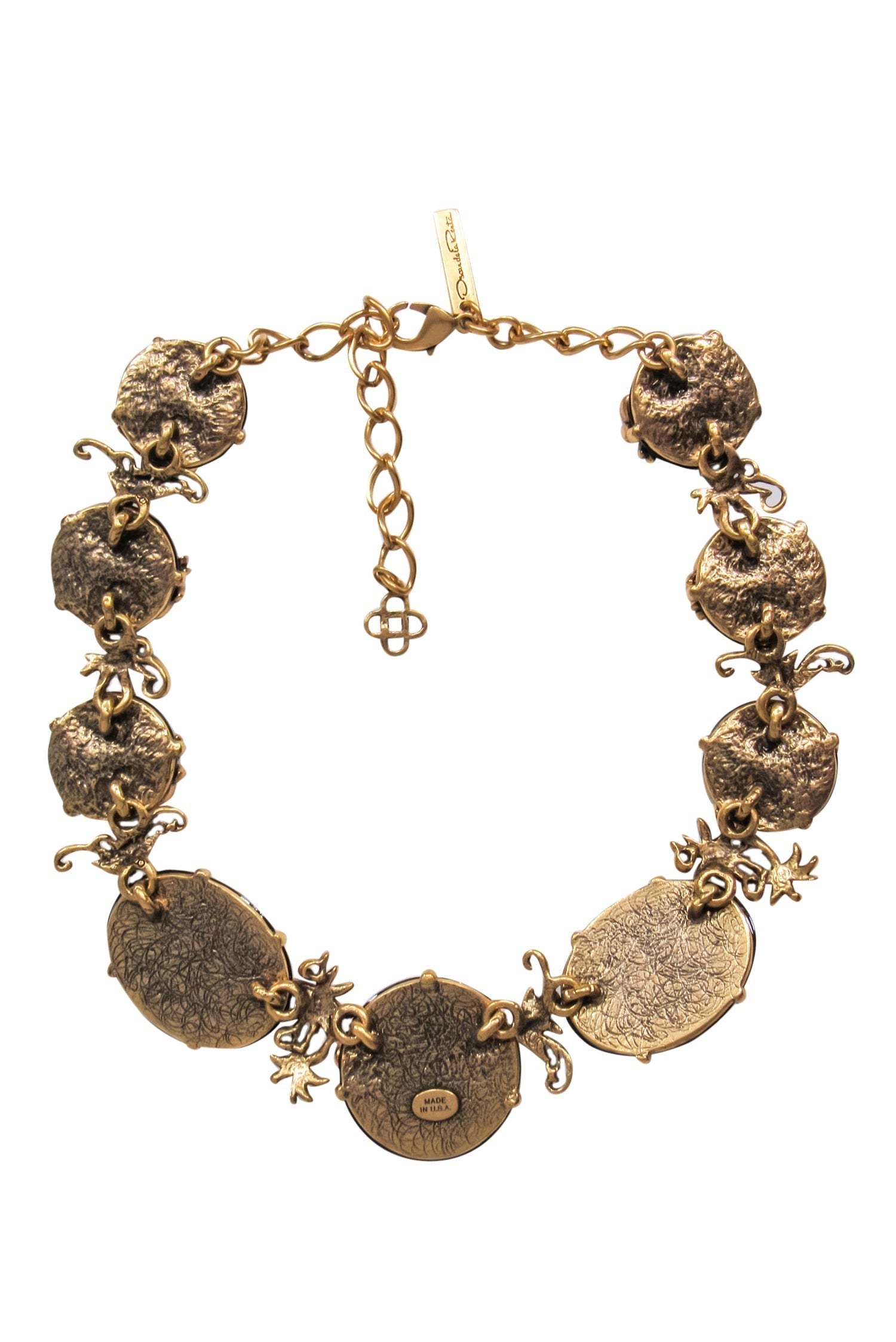 Oscar de la Renta Gold & Black Stone Flower Necklace - A Luxurious Statement Piece