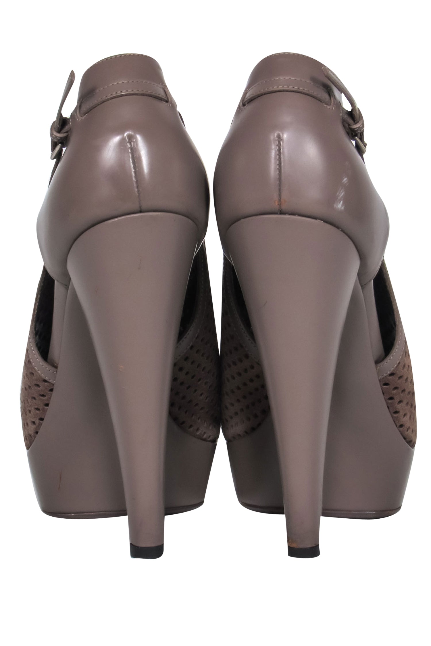 Yves Saint Laurent Dark Taupe Suede & Leather Mesh Platform Heels - Size 9: Strut in Style!