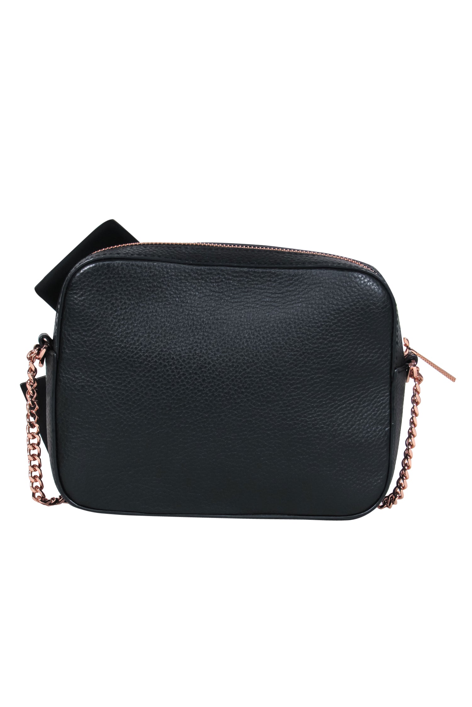Ted Baker Black Pebbled Leather Rose Gold Chain Crossbody Bag with Bow - A Chic Fashion Essential