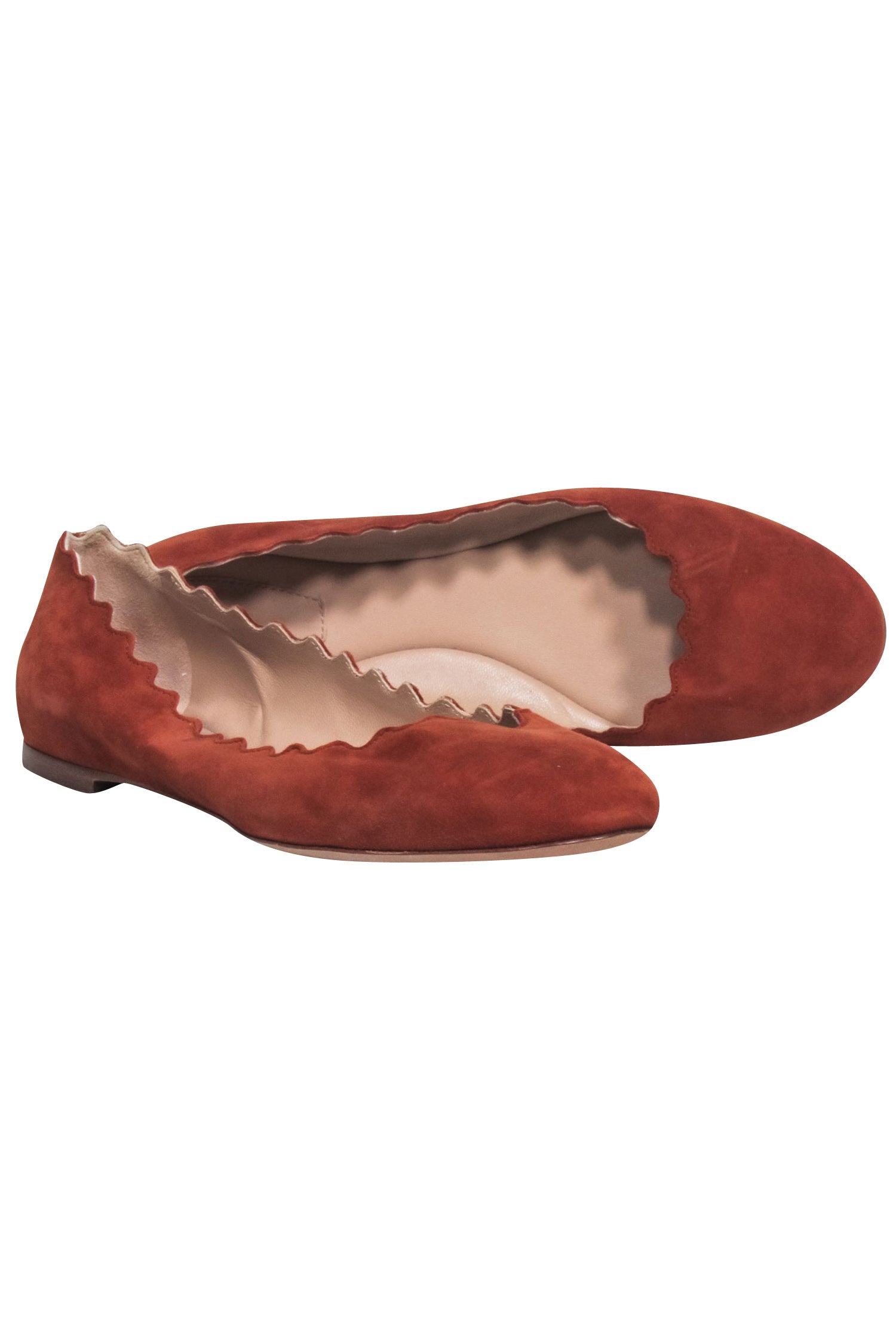 Chloe Tan Suede Scallop Edge Flats - Size 6: Boho - Chic Style!