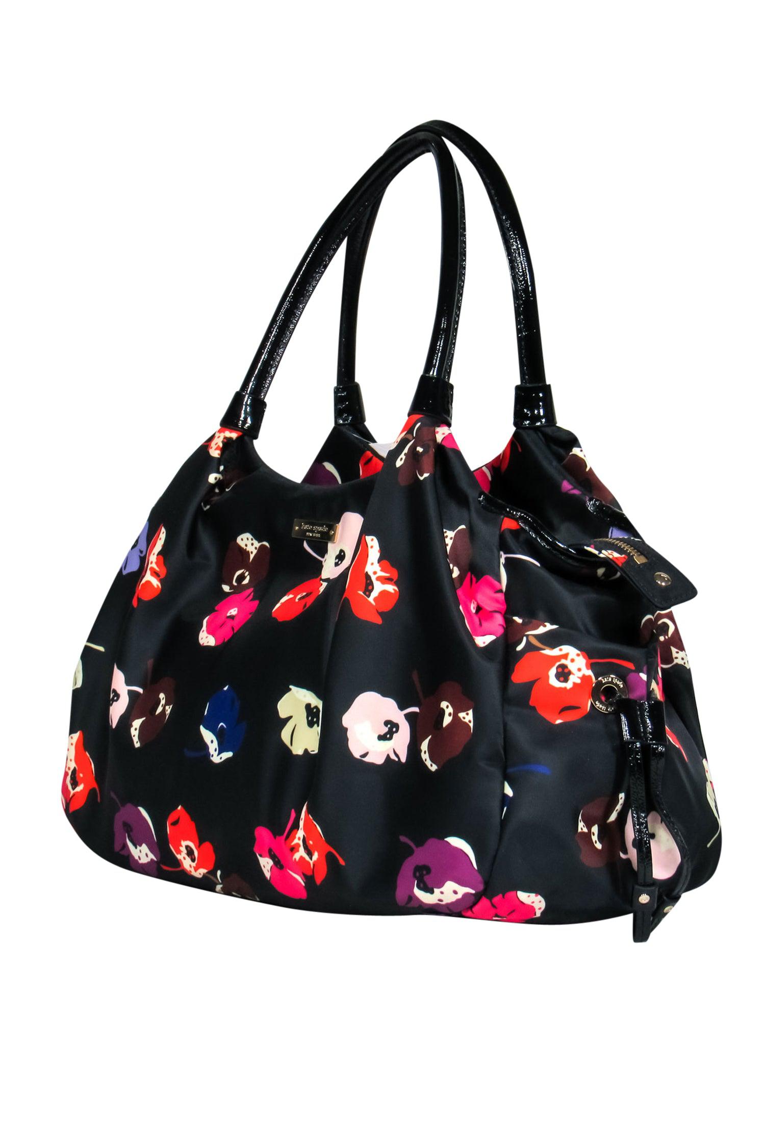 Kate Spade - Chic Black Floral Nylon Stevie Baby Tote Bag