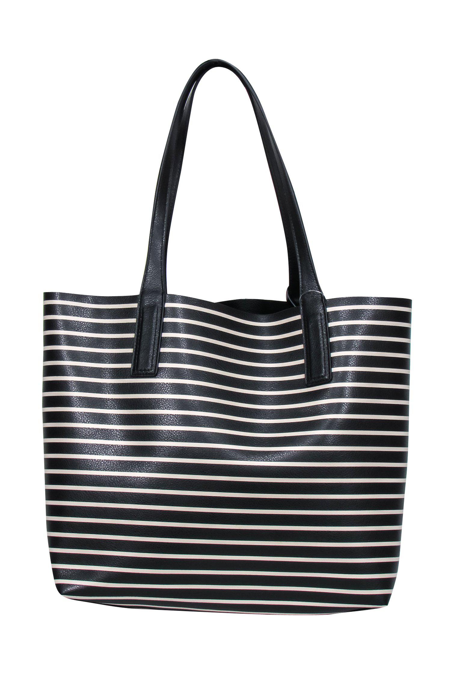 Kate Spade's Stunning Black Leather & Striped Tote with Zipper Pouch