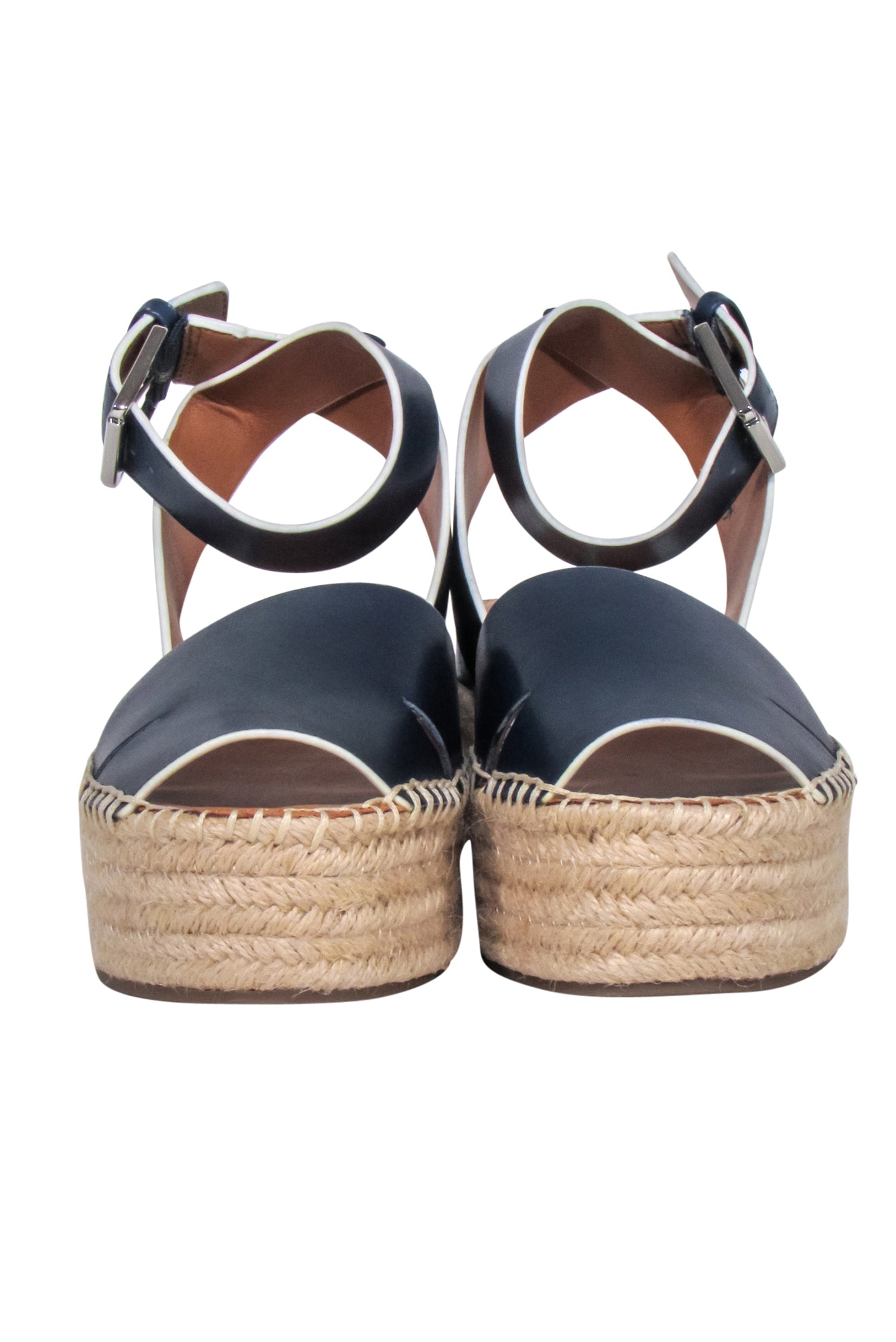 Franco Sarto Navy Leather Espadrille Platform Sandals - Size 8