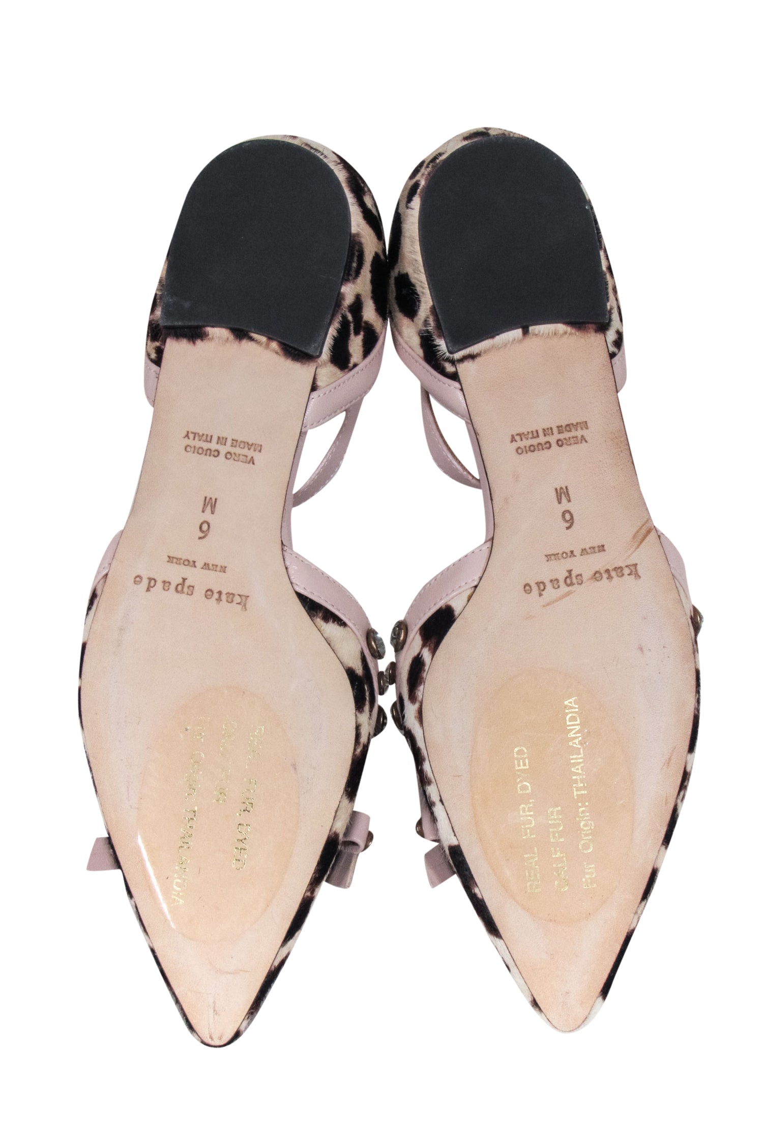 Kate Spade Leopard Print Flats with Jeweled Bow Straps - Size 6, Beige, Brown & Black