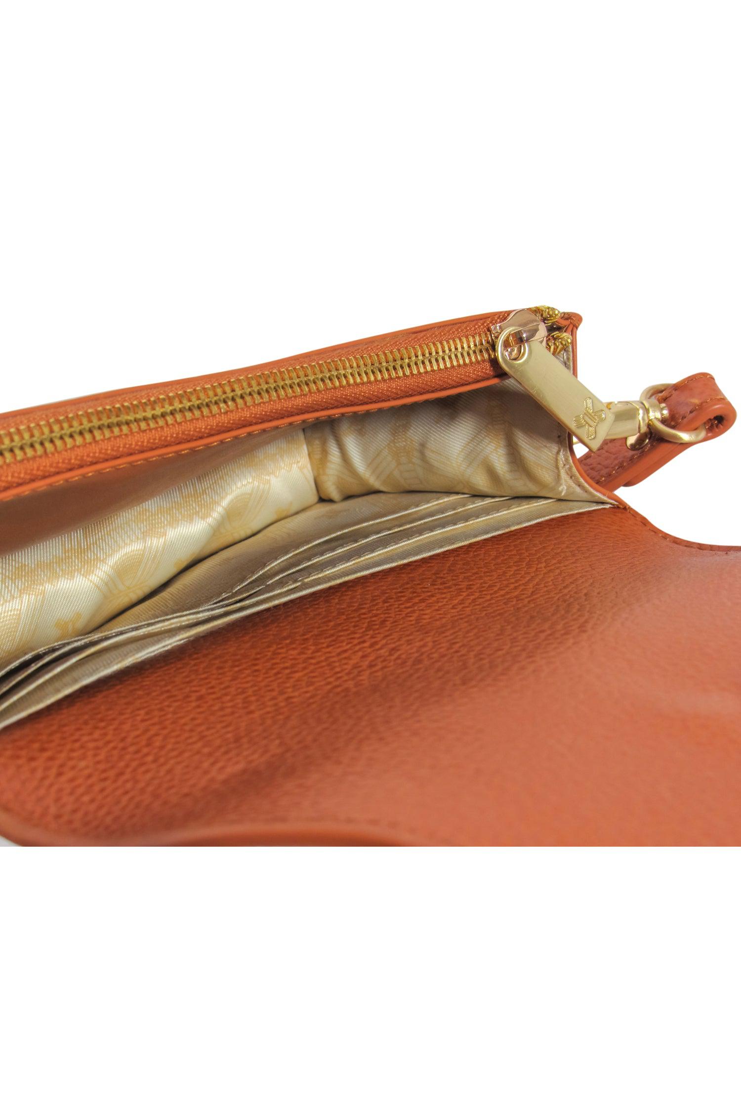Sancia - Stunning Brown Pebbled Leather Mini Crossbody with a Glamorous Gold Ring