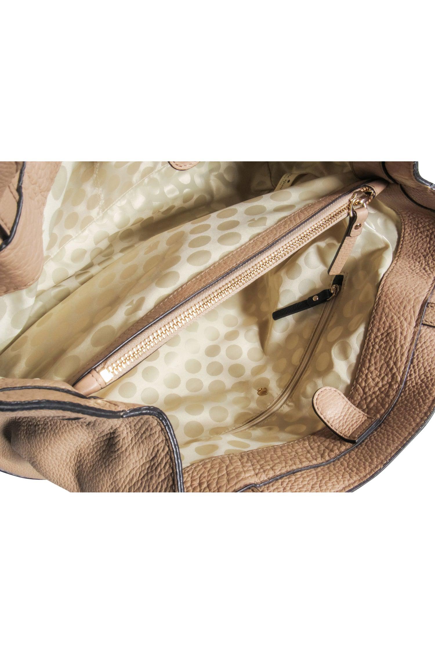 Kate Spade - Elegant Beige & Black Leather Handbag with Charming Bow Accent