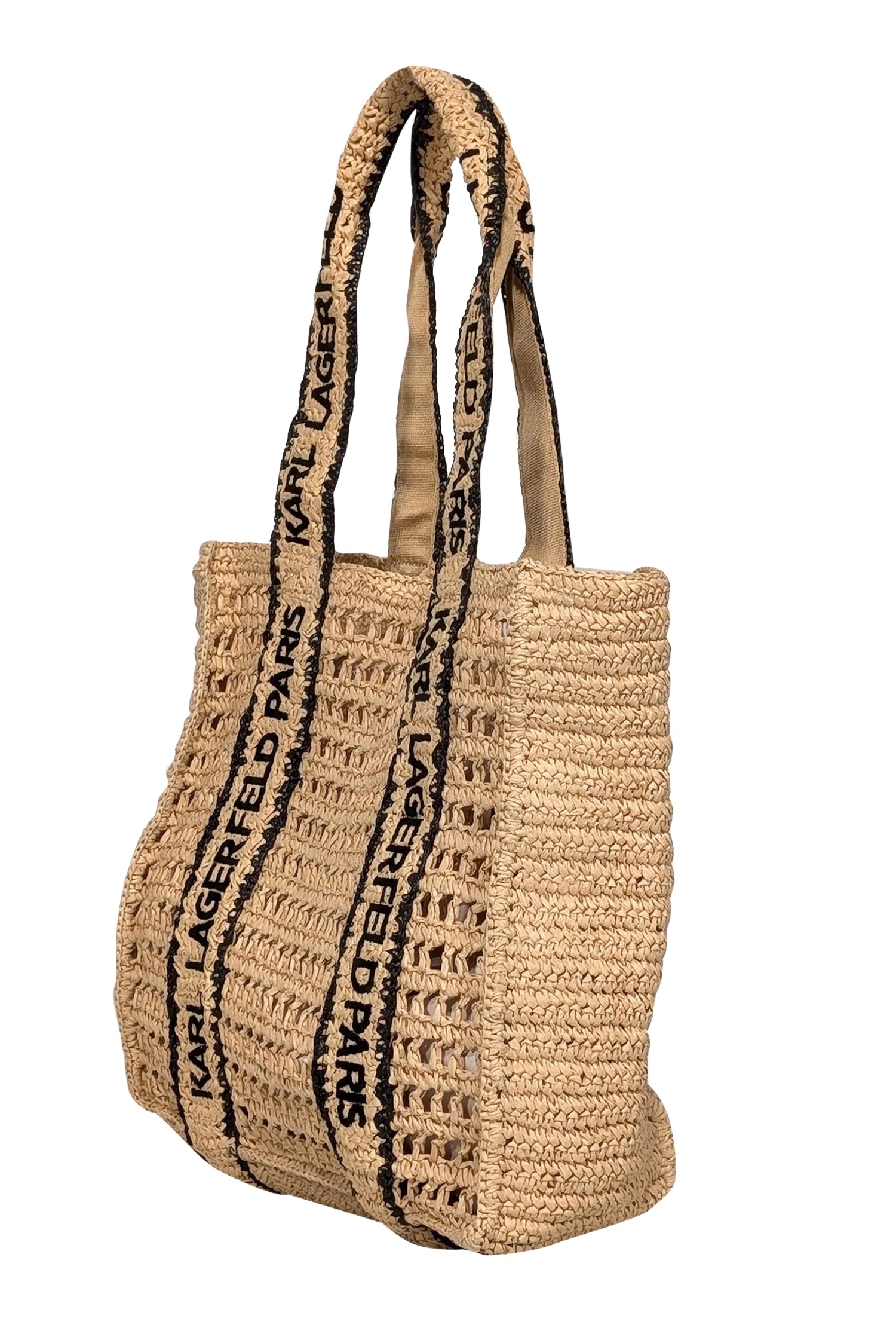 Karl Lagerfeld's Chic Beige & Black Raffia Tote