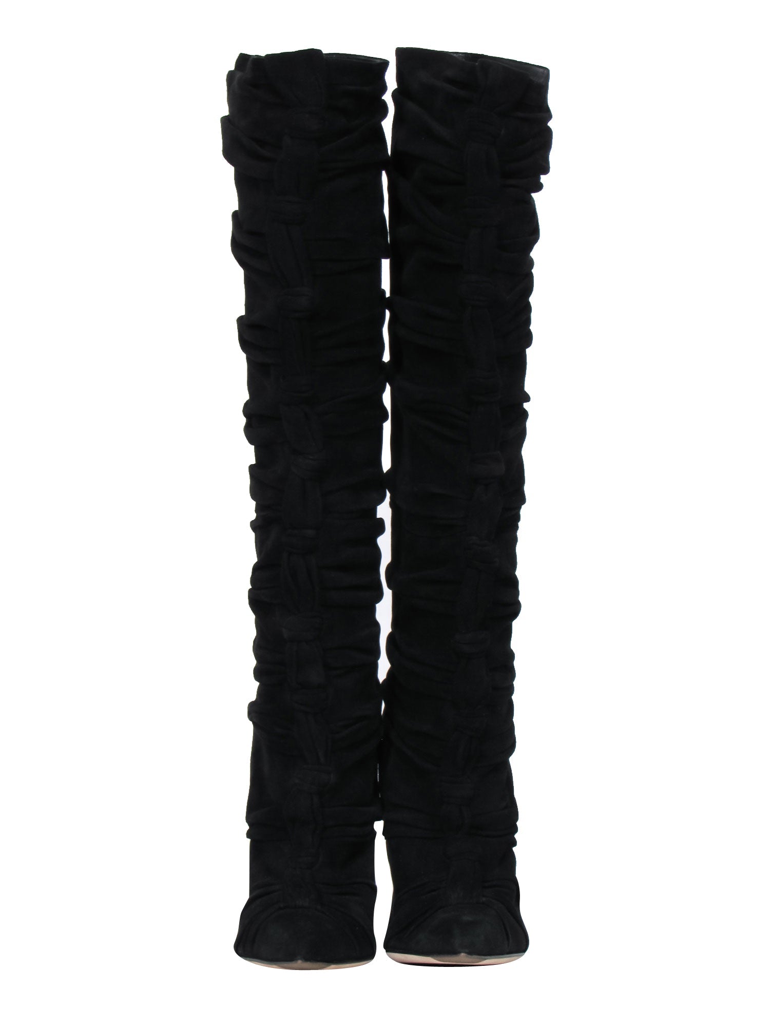 Sergio Rossi Black Suede Ruched Knee - High Stiletto Boots, Size 7