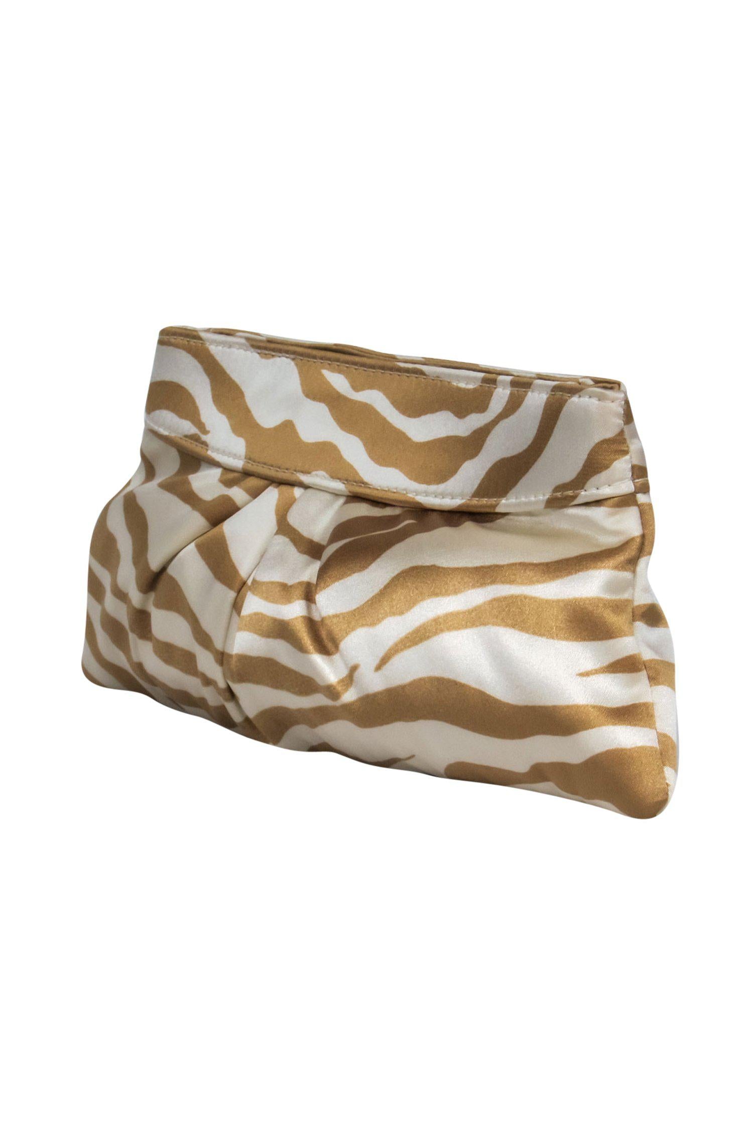 Lauren Merkin - Stunning Tan & Cream Satin Zebra Print Clutch