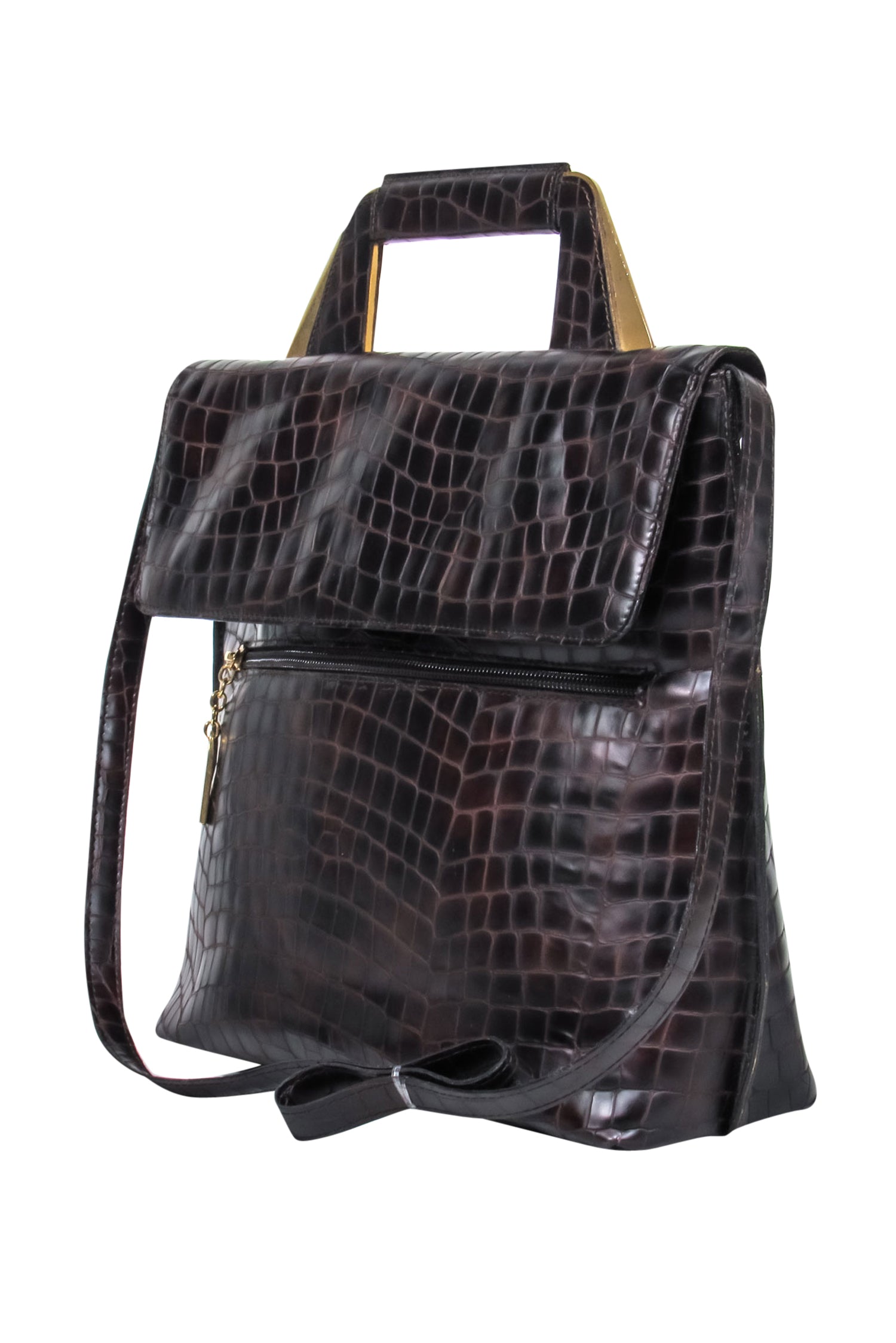 Rodo - Stunning Brown Crocodile Embossed Convertible Satchel