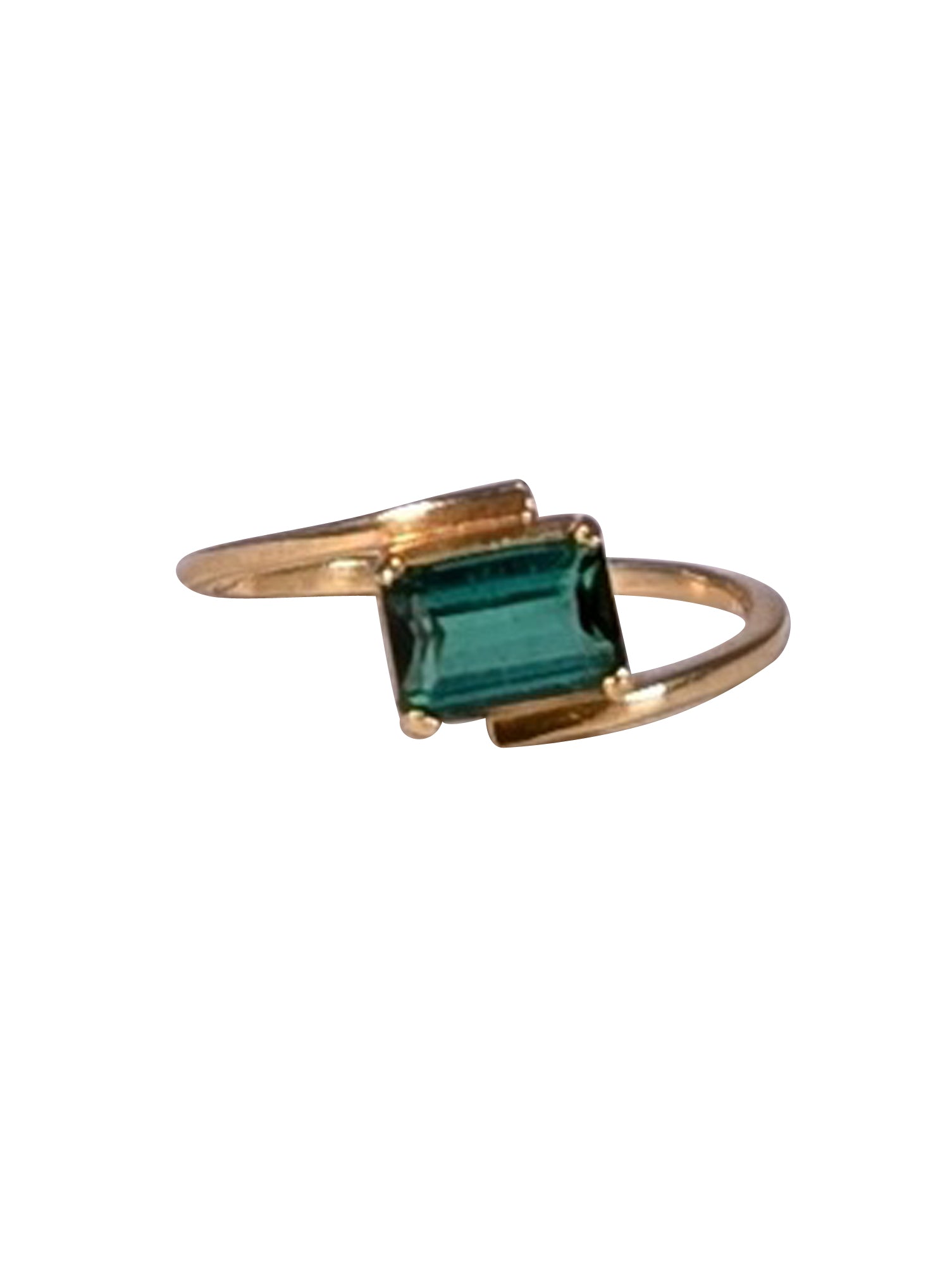 Charming 18K 750 Gold Ring with Emerald Green Rectangular Stone - Size 9