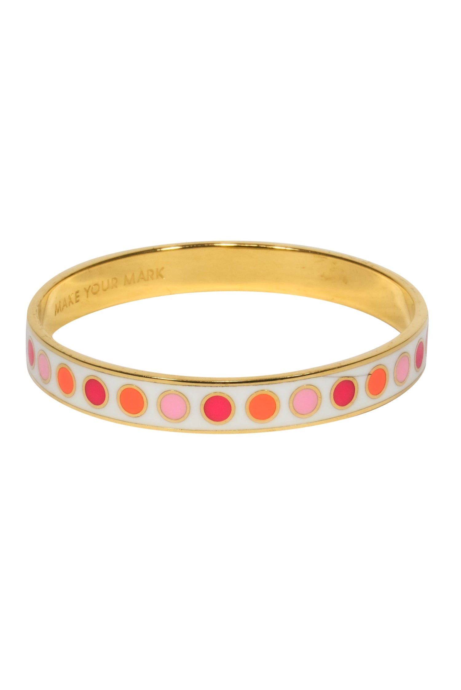 Kate Spade - Stunning Gold, White & Pink Polka Dot 'Make Your Mark' Engraved Bangle