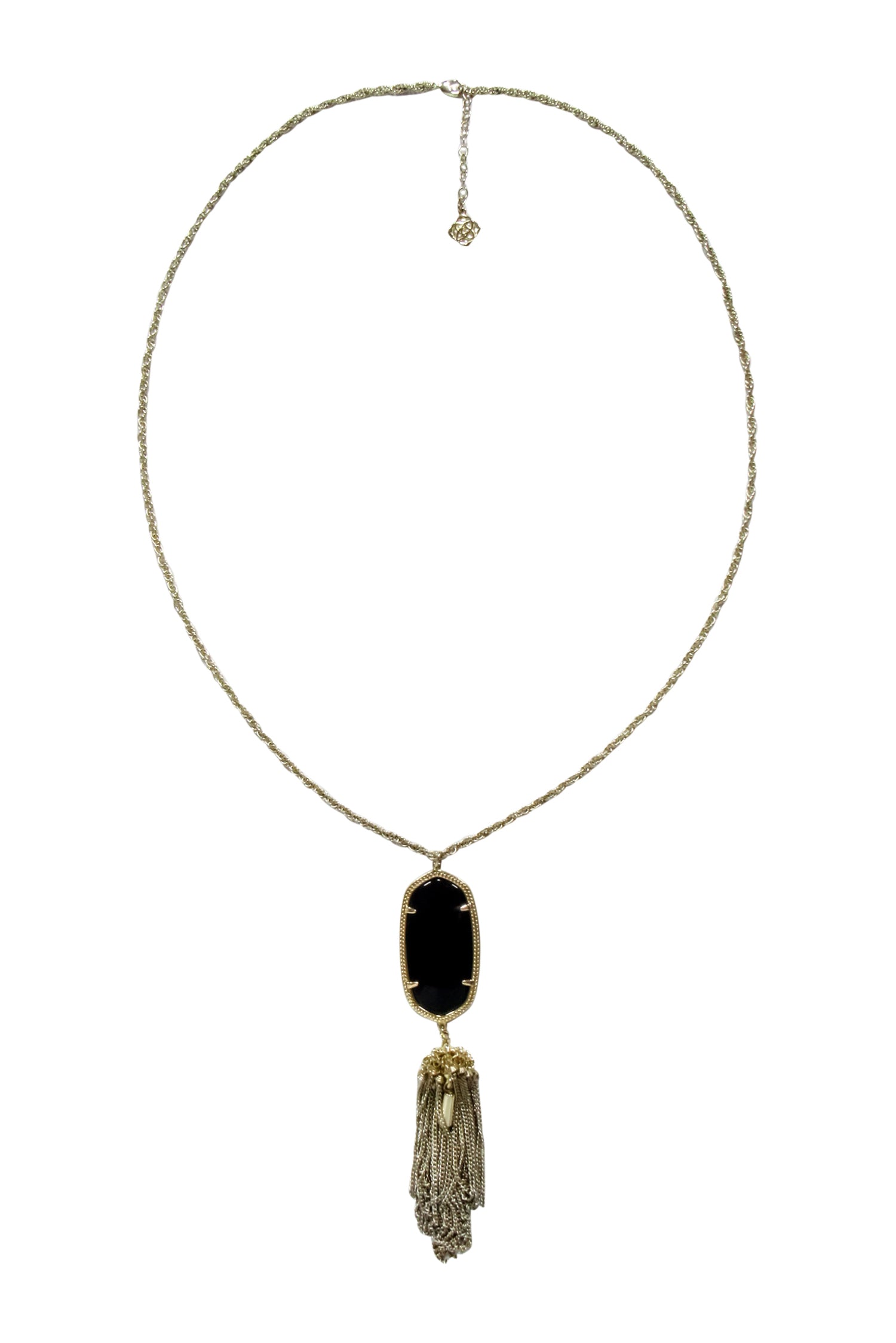 Kendra Scott - Stunning Gold Chain Necklace with Large Black Pendant and Tassels