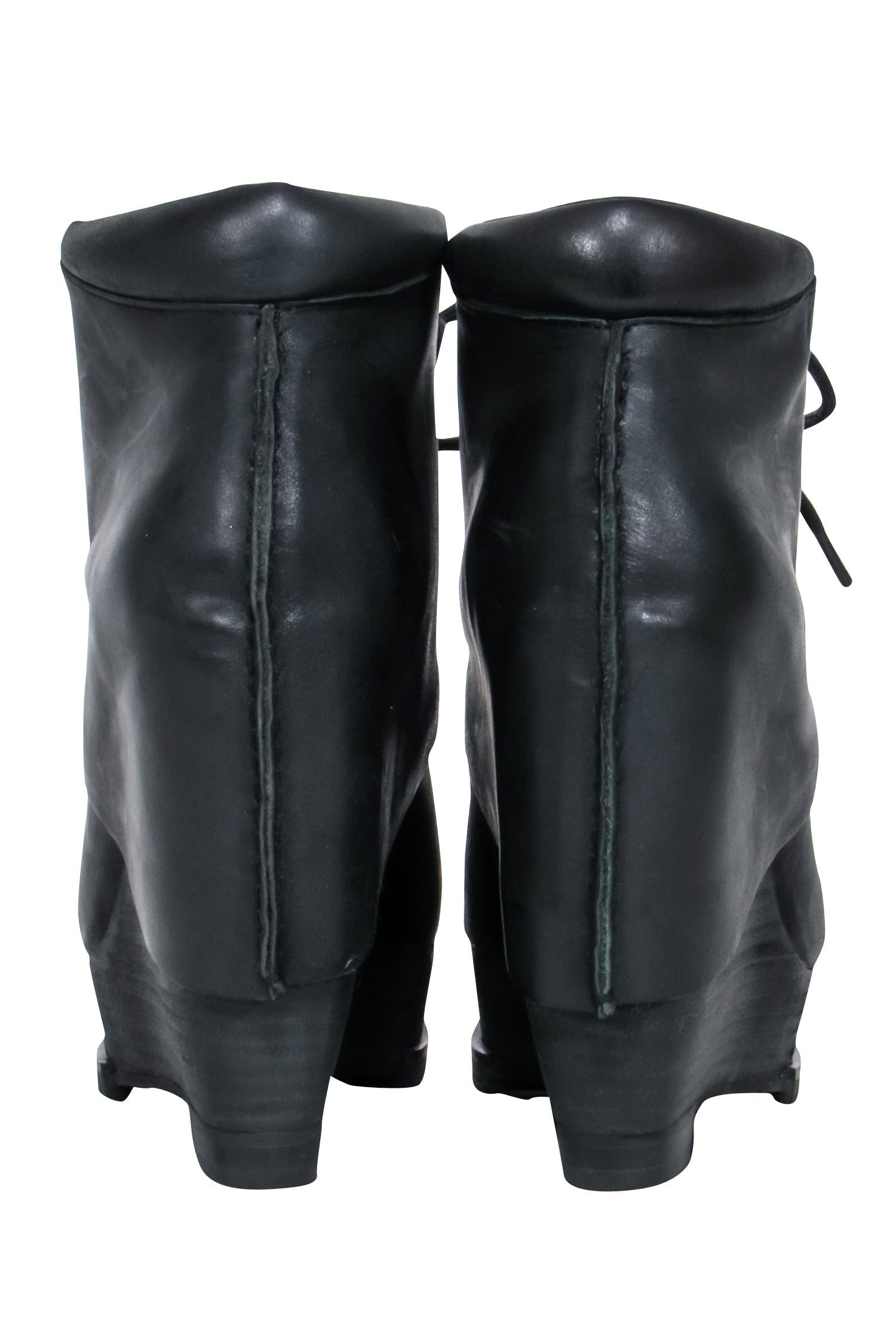 Leon Max - Stunning Black Leather Platform Short Boots in Size 6.5
