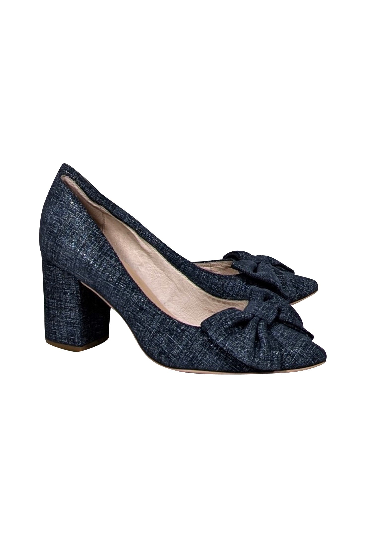 Kate Spade Blue Chambray Bow-Embellished Pointed-Toe Pumps - Size 8.5