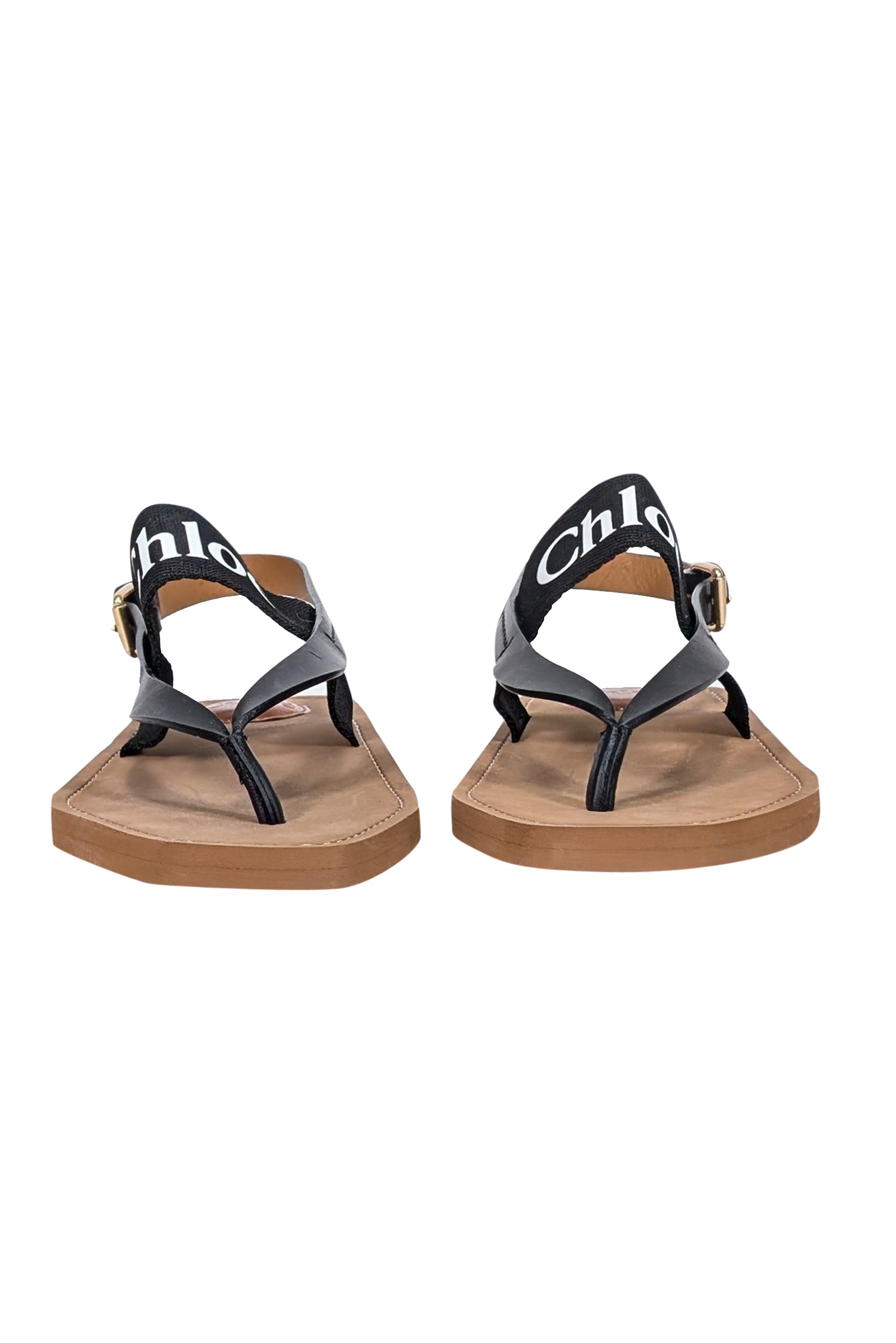 Chloe's Stunning Tan Sandals with Black Logo - Size 11